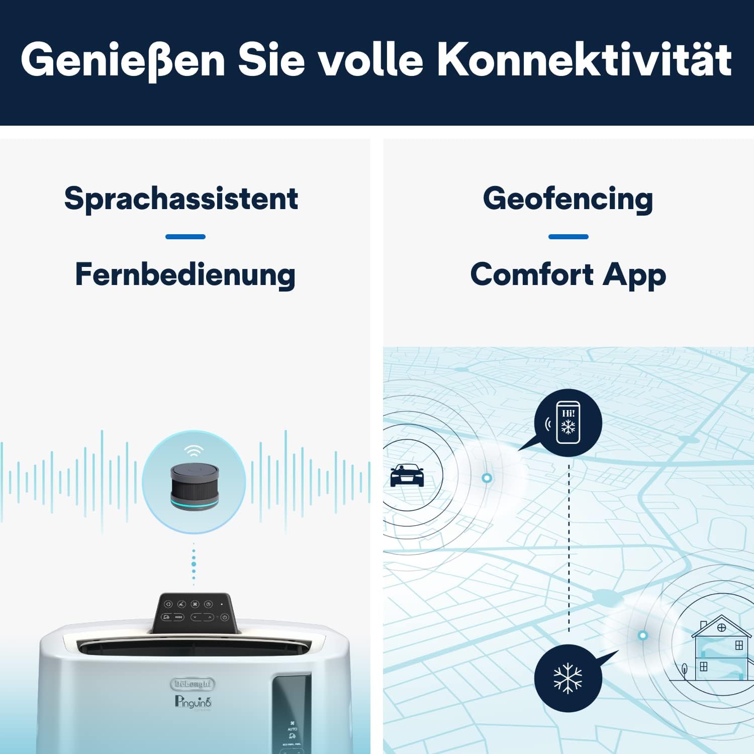 De'Longhi Pinguino PAC EL112 CST WiFi, Mobile Klimaanlage mit MyEcoRealFeel-Technologie für Räume bis zu 110 m³,11.000 BTU/h, 2,9 kW, 63 dB, Entfeuchtungsfunktion, A+, App- und Sprachsteuerung, Weiß