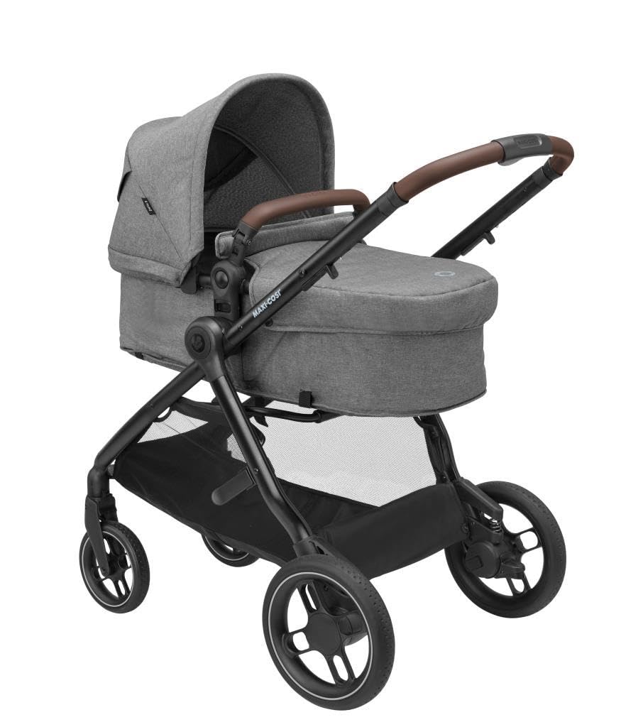 Maxi-Cosi Zelia S Trio Kinderwagen 3 in 1 Komplettset, 0-4 Jahre, bis 22 kg, Zusammenklappbar, Kompakt, Verstellbarer Baby Kinderwagen, mit CabrioFix S i-Size Babyschale, Zubehör, Wickeltasche, Grau