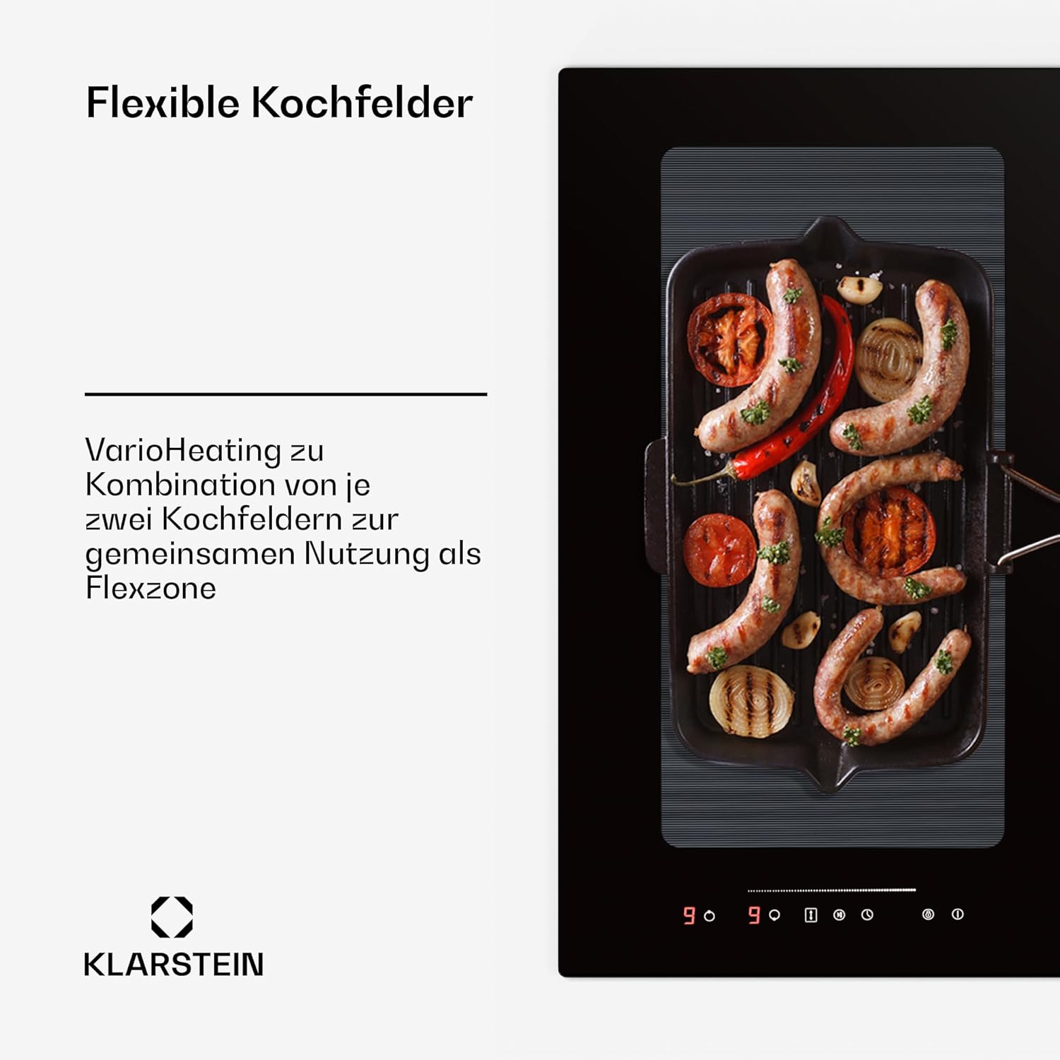 Klarstein 2-in-1 Induktionskochfeld mit Dunstabzug, Induktionskochfeld mit Abluft & Ventilator, 4-Zonen-Kochfeld, Glaskeramik-Einbauherd, Kochfeld mit Dunstabzug, Energieklasse A, 654m³/h Luftstrom