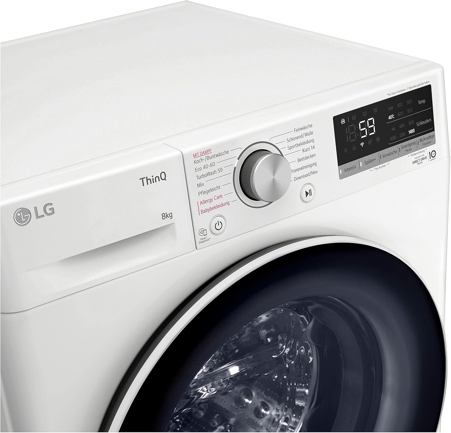 LG F4WV7080, Klasse A, Frontlader-Waschmaschine 8 kg, 1400 U/Min, AI Direct Drive, Wi-Fi, Tiefenreinigung mit Dampf, Groe Kapazitt, TRIPLE A, Auentür aus Sicherheitsglas, 62 x 60 x 85 cm  Wei