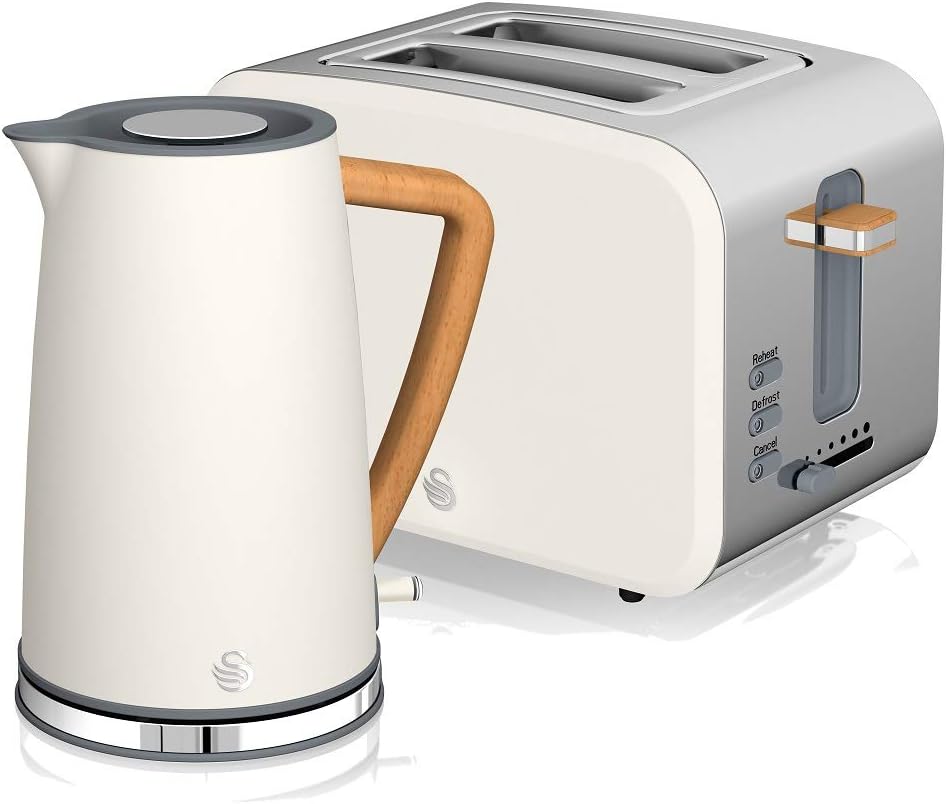 Swan Nordic Digitale Mikrowelle 20 l, 6 Betriebsstufen, 800 W Leistung, 30 Minuten Timer, einfache Reinigung, Auftau-Modus, modernes Design, Holz-Effekt, grau matt