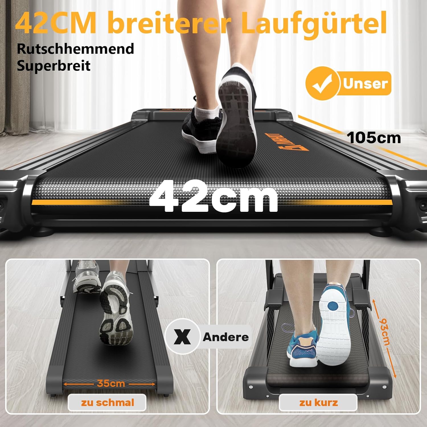 Laufband für Zuhause-AIRHOT, 2,5 PS Walking Pad, Untertisch-Laufband mit Fernbedienung und LED-Anzeige, maximale Geschwindigkeit von 6 km/h BZW. 12 km/h. Kompaktes Laufband für zuhause oder das Büro