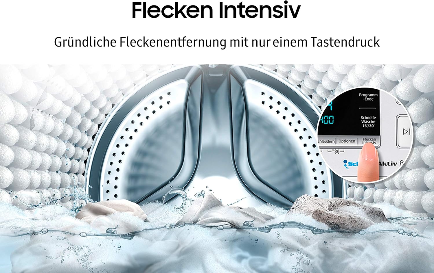 Samsung WW8NK52K0VW/EG Waschmaschine, 8 kg, 1200 U/min, SLIM Platzsparer, Ecobubble, AddWash, Hygiene-Dampfprogramm, Weiß