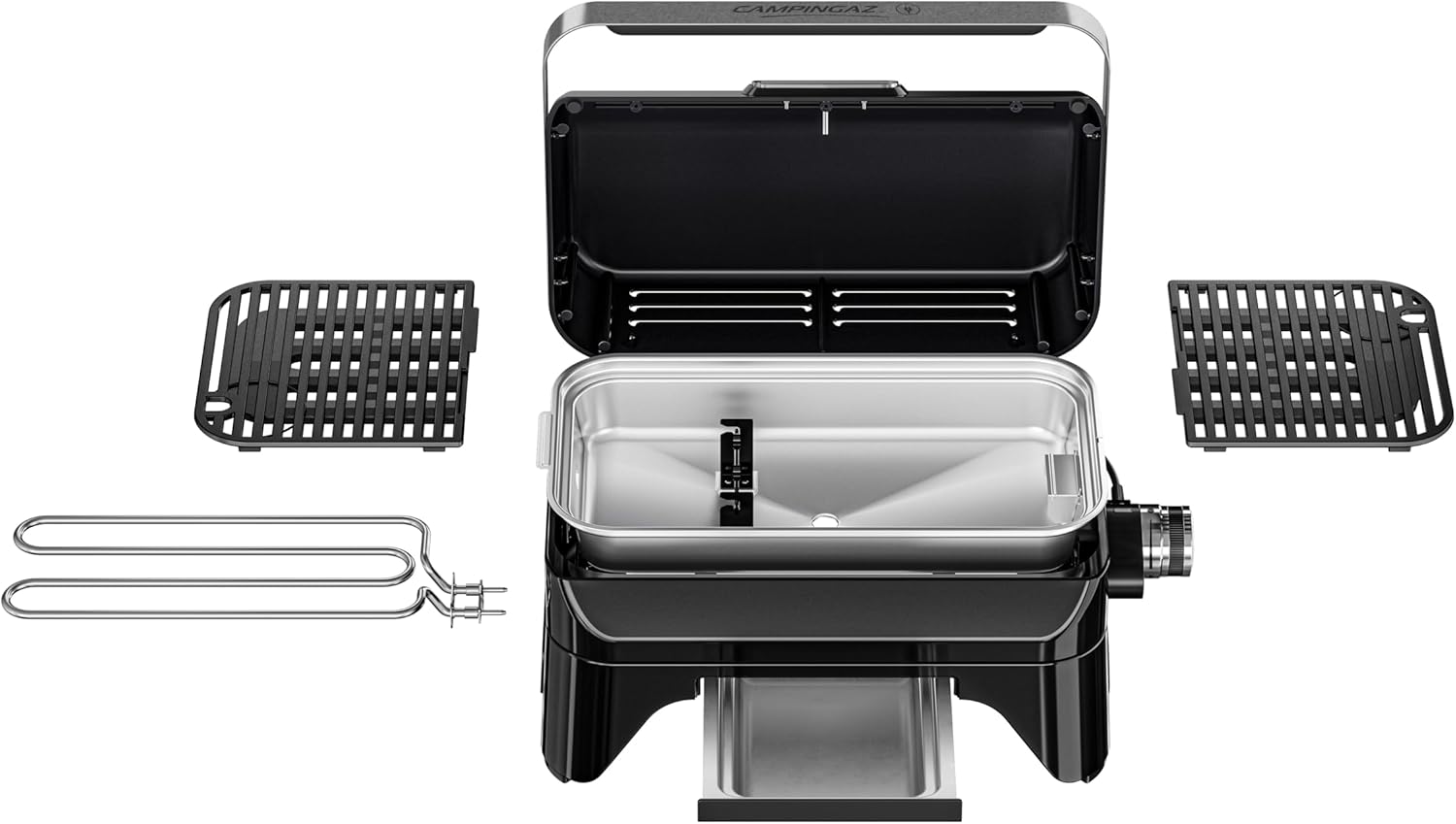 Campingaz Grill Attitude2go, Gasgrill & Elektrogrill, Tischgrill, tragbarer Balkon-, Camping-Grill, mit Deckel, Thermometer und Gusseisen-Grillrost, Betrieb mit Gas oder Elektro
