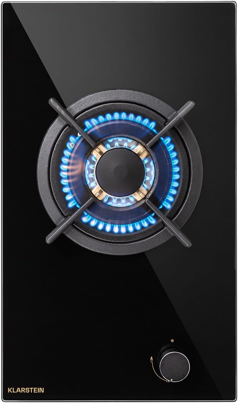 Klarstein Gasherd, Gaskochfeld 4 Flammig, Einbau-Gaskocher für Zuhause & Wohnmobil, Campingkocher mit Glasplatte, Gasherd für Propan- und Erdgas, Edelstahl Gas-Herdplatte Wok Brenner 8000 Watt