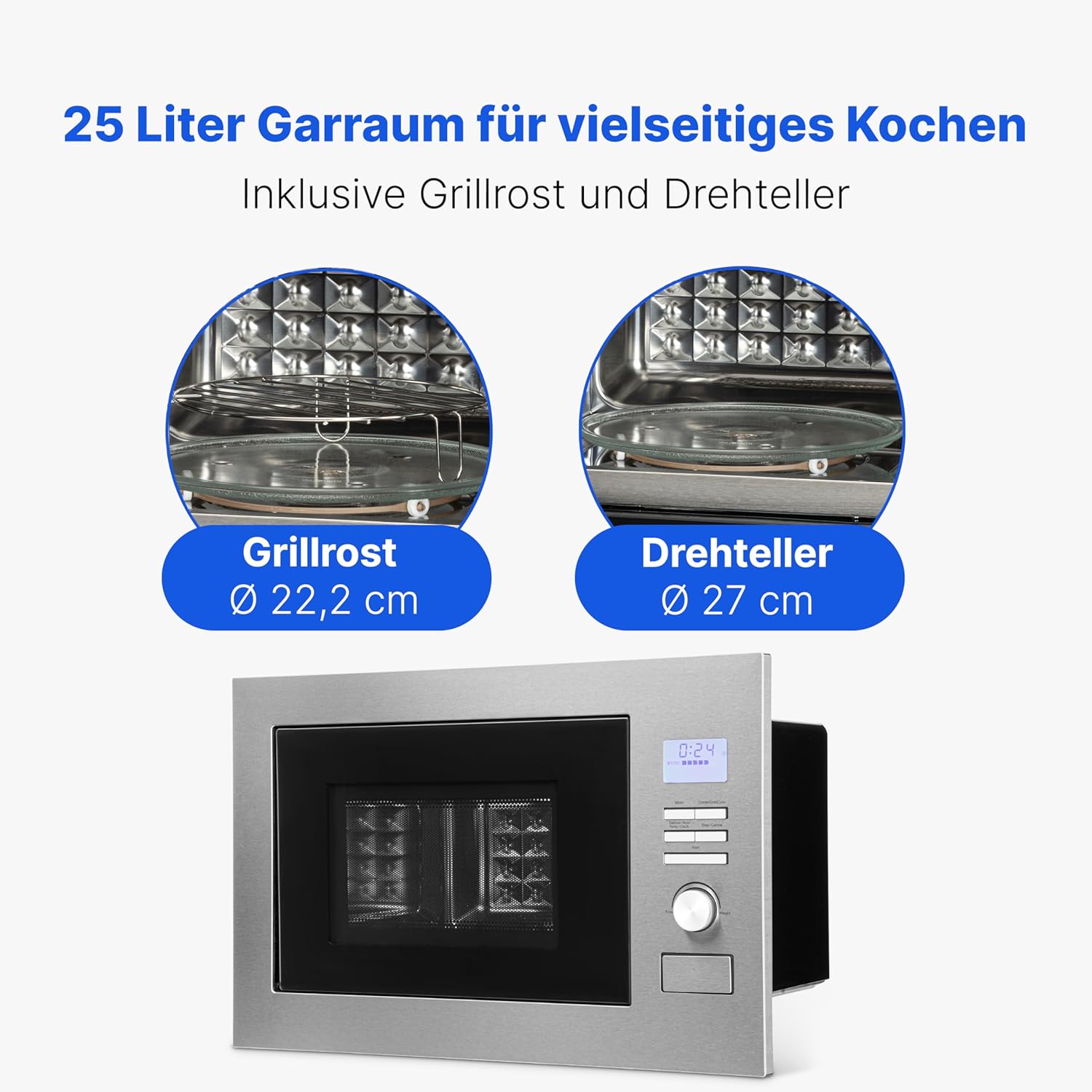 Bomann® 3in1 Einbau Mikrowelle mit Grill und Heißluft | Microwave mit 25L Garraum | 8 Automatikprogramme | Auftaufunktion | inkl. Grillrost und Drehteller (Ø 27 cm) | 900W | MWG 3001 H EB schwarz-matt