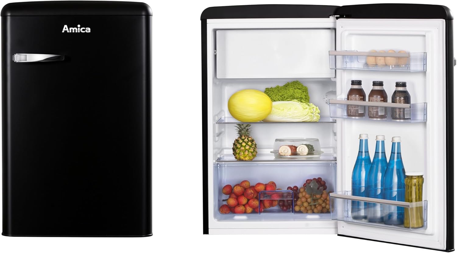 Amica KGC 15632 T Retro Kühl-/Gefrierkombination / Ice Blue (Türkis) / 144cm (H) x 55cm (B) x 62cm (T) / Retro-Design / Kühlschrank mit Gefrierfach