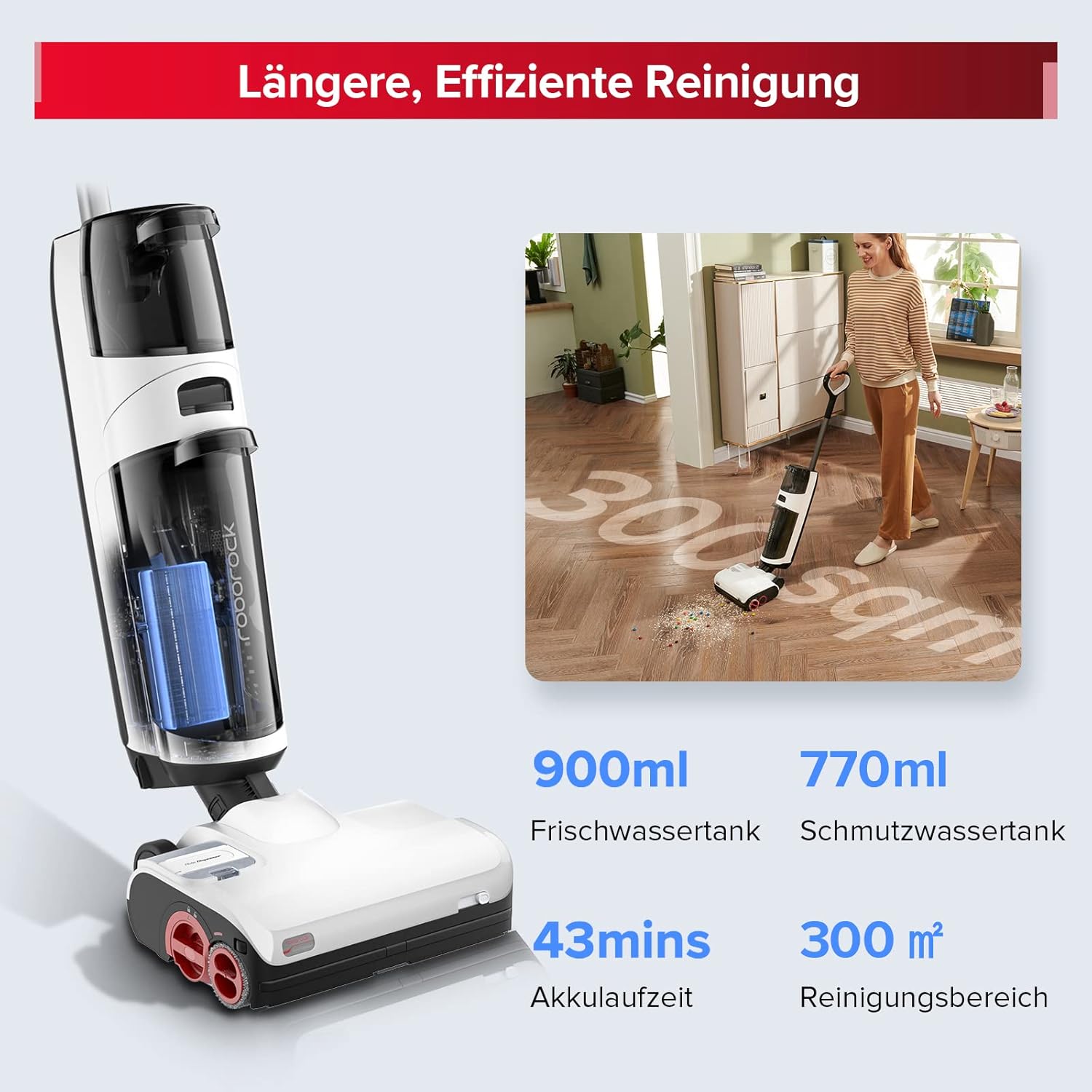 roborock Dyad Pro Nass Trockensauger Kabelloser Staubsauger 17000pa Automatische Trocknung & Selbstreinigend Wischsauger mit APP-Steuerung, Doppelte Wassertanks für Harte Bden