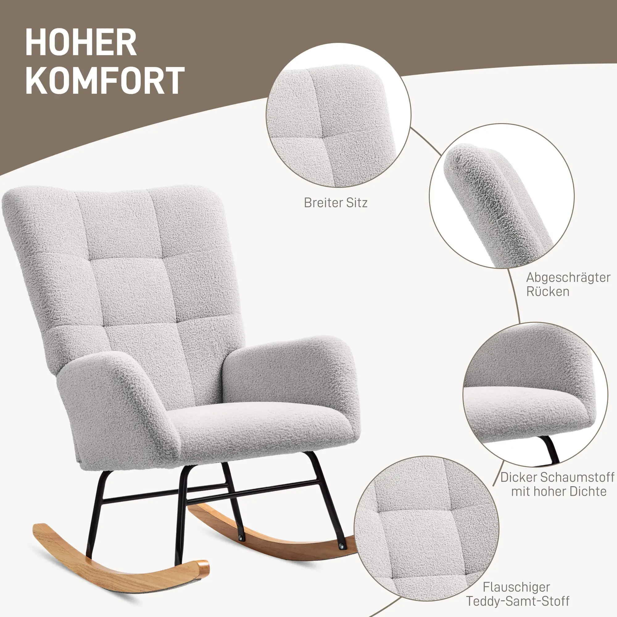 HOMCOM Schaukelstuhl Schaukelsessel sanft schaukelnd extra gepolstert