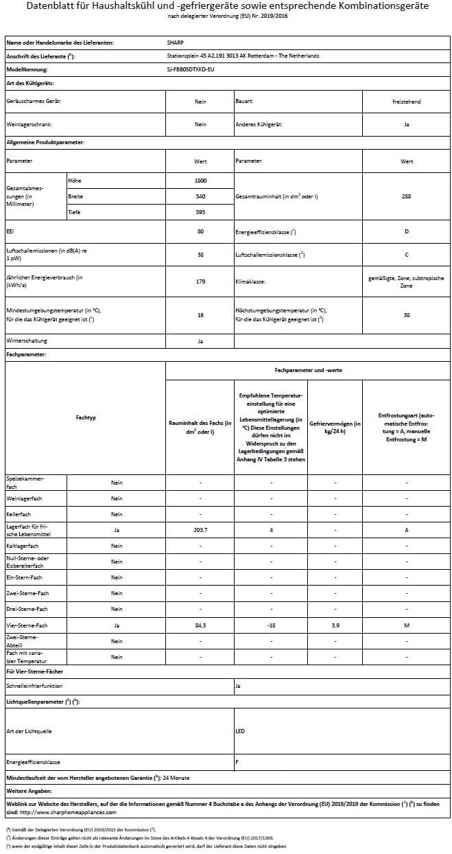 Sharp Kühl-Gefrierkombination SJ-FBB05DTXKD-EU, NanoFrost, Breite: 54 cm, Nutzinhalt 288 L, Dark Inox Look