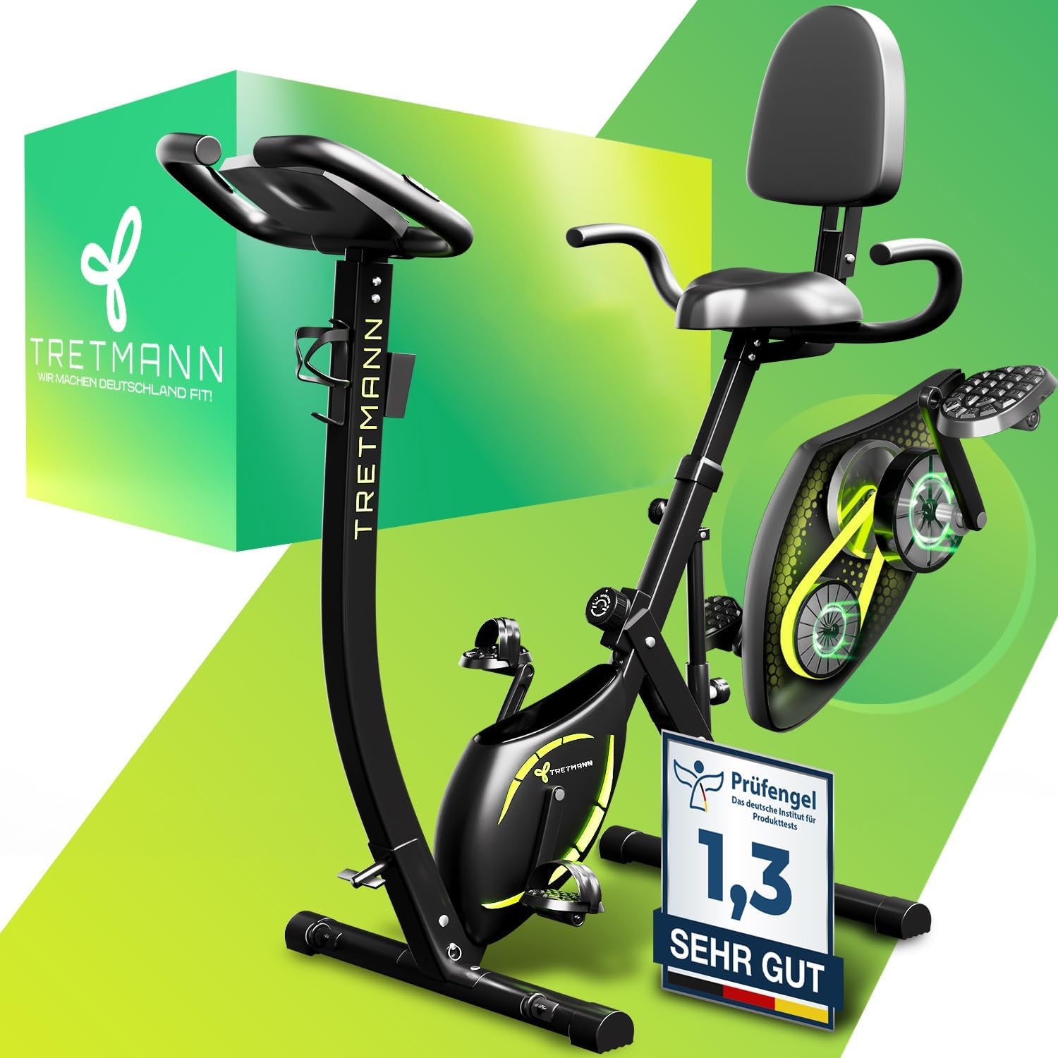 Tretmann NEU 3in1 Heimtrainer Fahrrad klappbar -extra leise & komfortabel - [SoftFoam] DEKRA geprüft - mit tiefem Einstieg Hometrainer Fahrrad Ergometer heimtrainer klappbar zuhause fitnessbikes