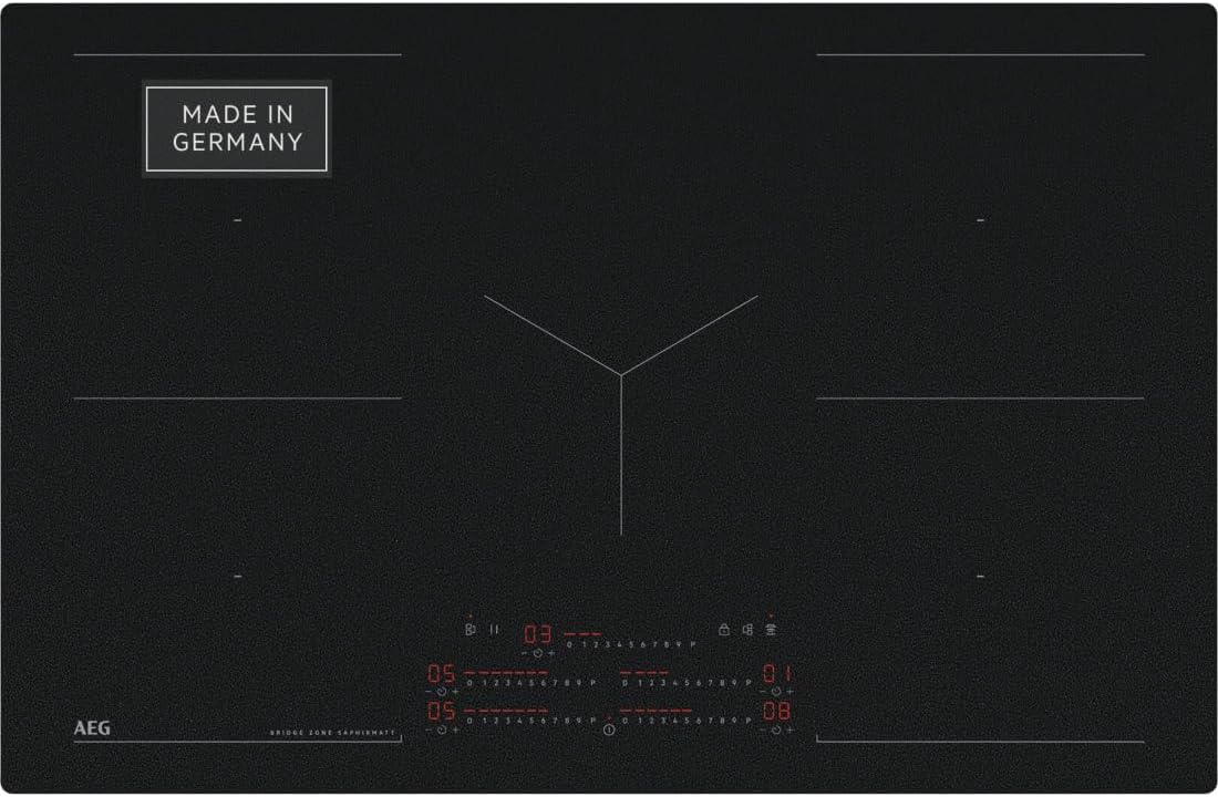 AEG IKE84441XB Autarkes Kochfeld / Herdplatte mit Touchscreen, Topferkennung & Hob²Hood-Funktion / Induktionskochplatte / 4 Kochzonen / Edelstahlrahmen / 80 cm Schwarz