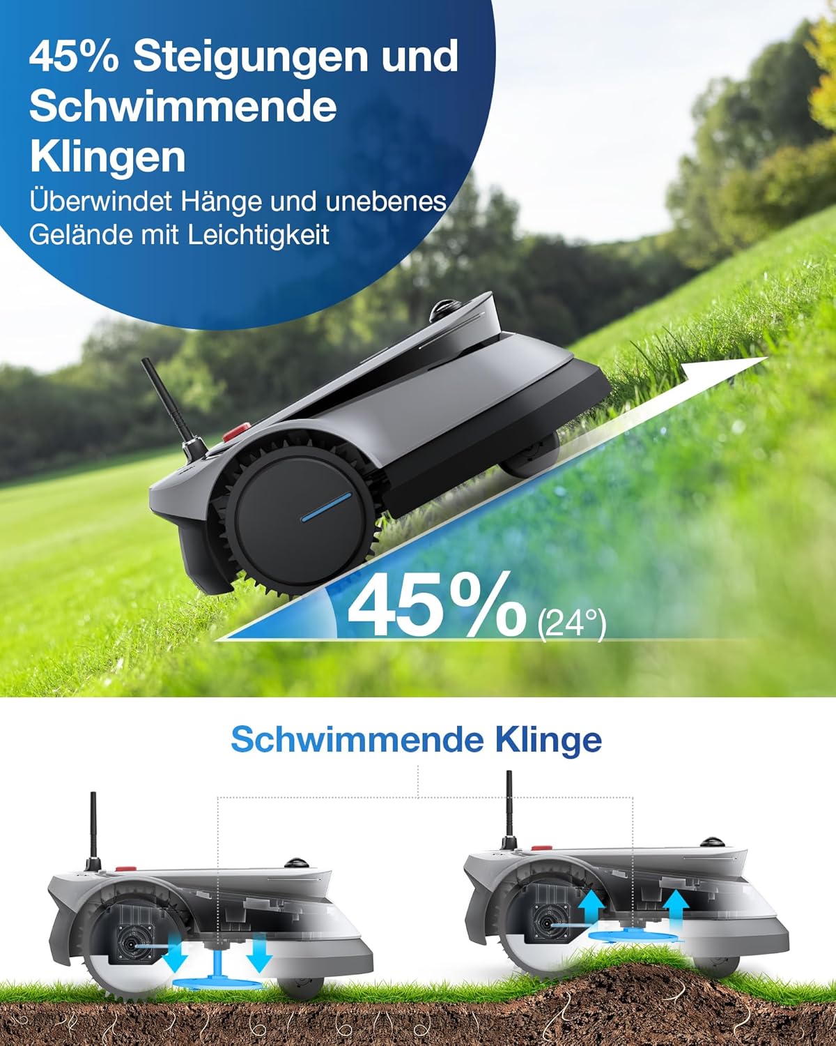ECOVACS GOAT G1-800 Mhroboter ohne Begrenzungskabel 800㎡, Rasenmher Roboter mit TrueMapping-Multifusionslokalisierung,   Hindernisvermeidung, 16-Zonen-Management, 45% Steigung, Videomanager