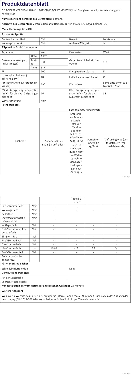 Bomann® Gefrierschrank | Tiefkühlschrank | Freezer | Nutzinhalt 168 Liter | wechselbarer Türanschlag | 4 Sterne Gefrierraum | GS 7340 inox
