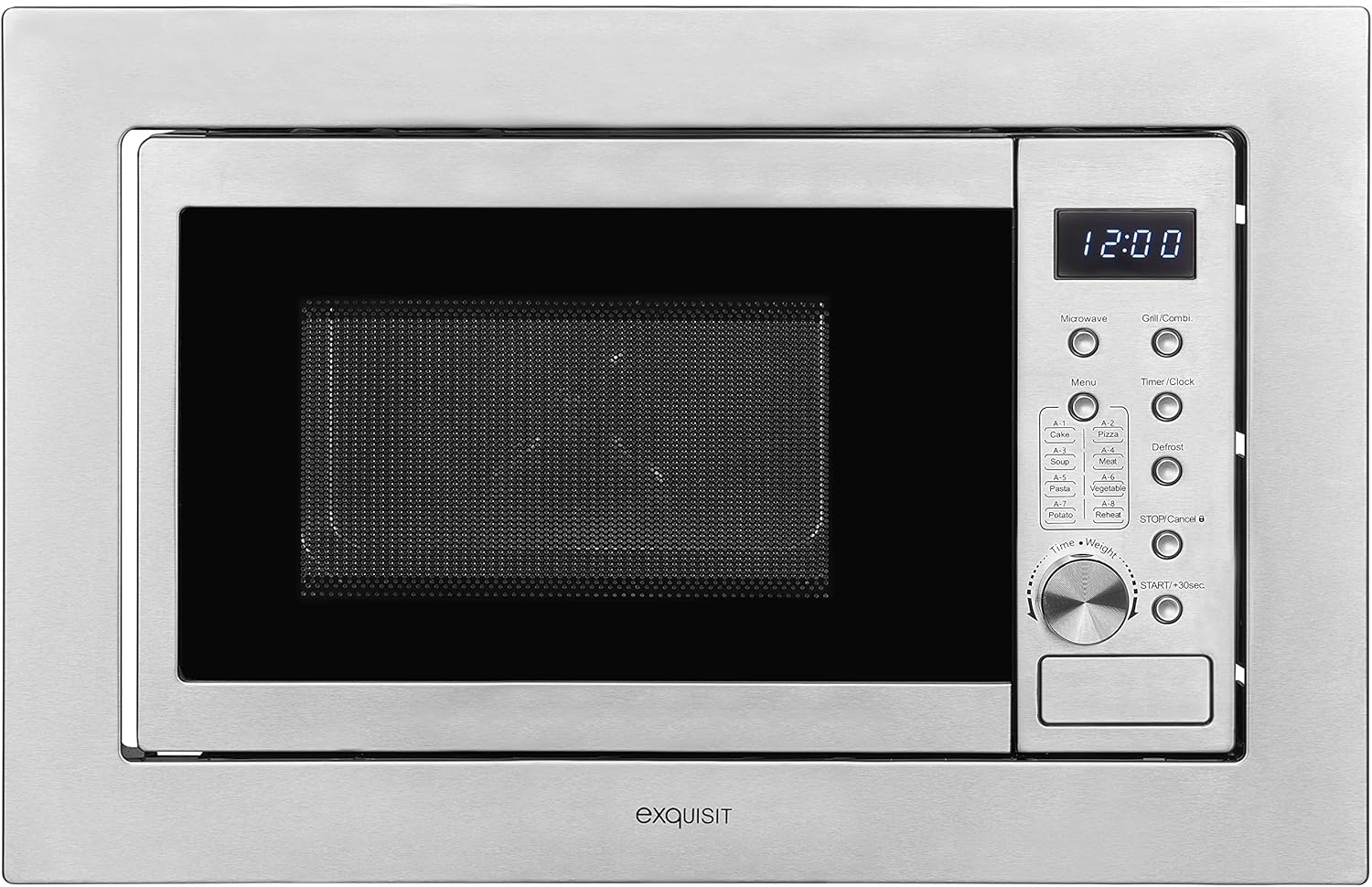 Exquisit Einbaumikrowelle EMW10-020 inox | 800 W Leistung | Kinderleichte Bedienung | Einfacher Einbau | Timer | Drehteller 27cm | Mikrowelle 60 cm | Einbaugerät | Edelstahl