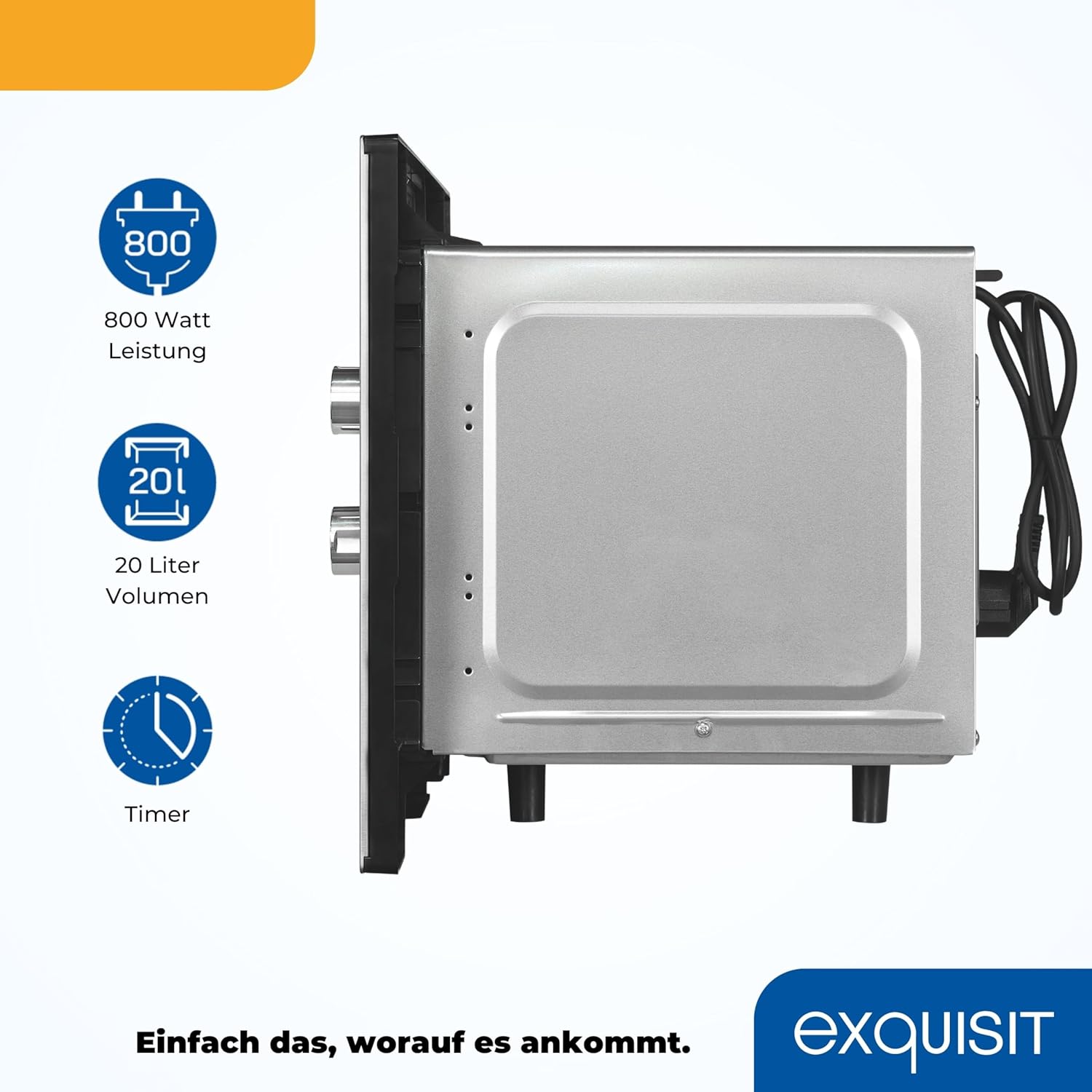 Exquisit Einbaumikrowelle EMW10-020 inox | 800 W Leistung | Kinderleichte Bedienung | Einfacher Einbau | Timer | Drehteller 27cm | Mikrowelle 60 cm | Einbaugerät | Edelstahl