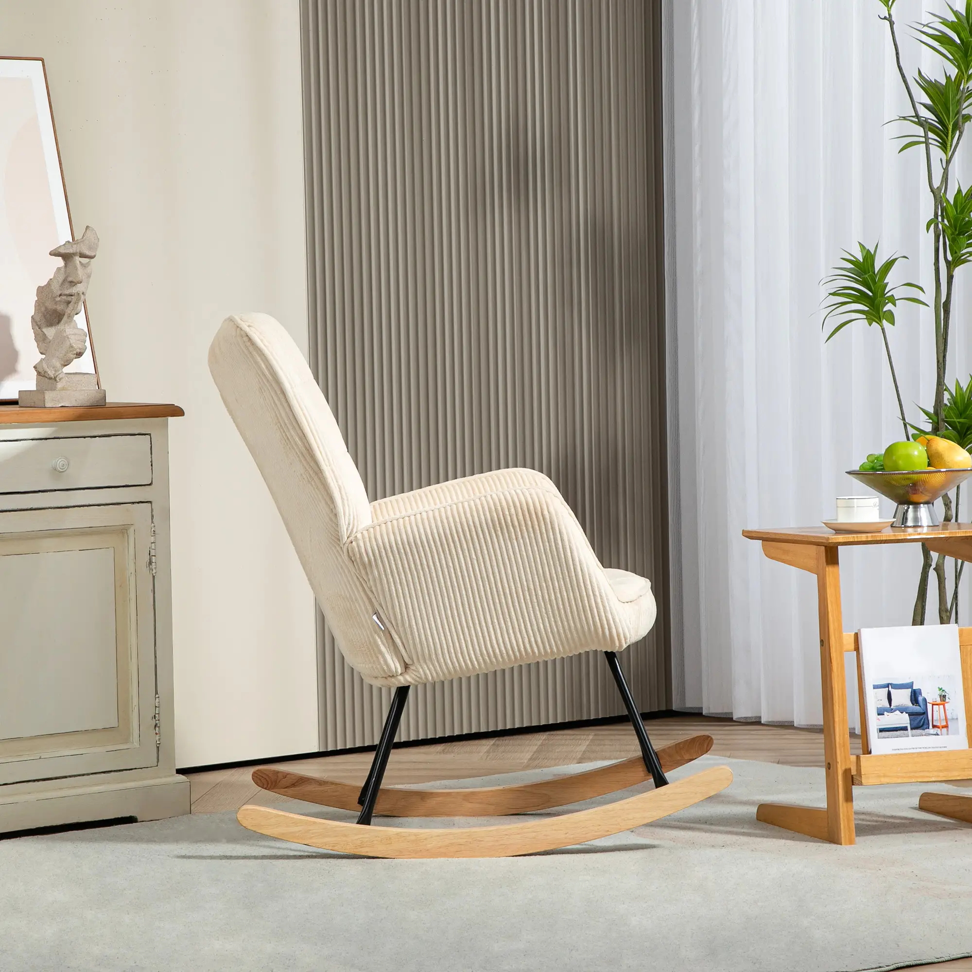 HOMCOM Schaukelstuhl mit Kordoptik & Holzkufen – Beige