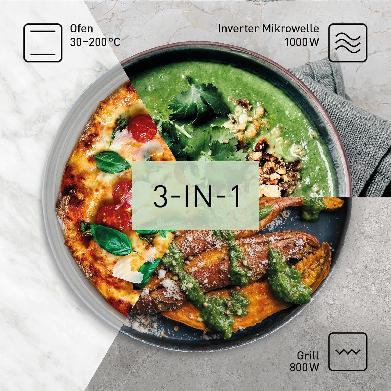 Panasonic NN-DF38PBEPG Kombi-Mikrowelle & Grill, 1000 W, 23 l, Inverter-Tech, Eco Kombi Modus, Flachbett, 16 Auto-Programme & Auftau-Modi, emailliertes Blech, Gitterrost, leichte Reinigung, Schwarz