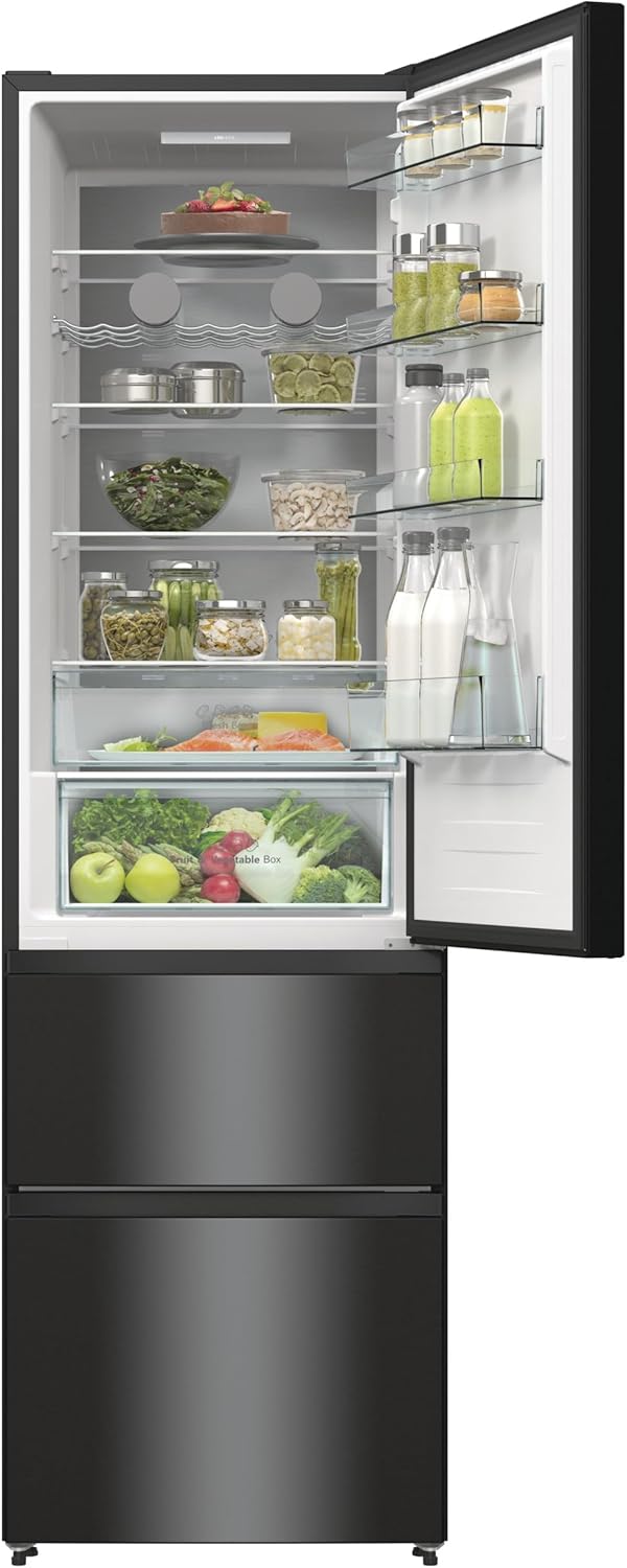 Hisense RB327N4AD2 Kühl-Gefrierkombination/ NoFrostPlus/ Multiflow 360°/ HolidayMode/ FreshZone/ 182,4 cm/ Kühlteil 171 l/ Gefrierteil 85 l/ 41 dB/ 287 kWh/ Jahr/ Edelstahl-Look