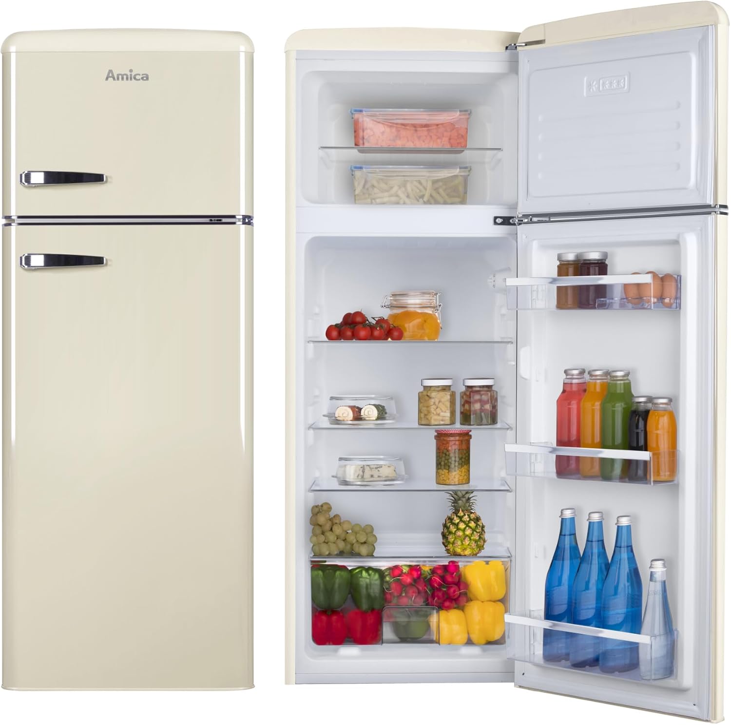 Amica KGC 15632 T Retro Kühl-/Gefrierkombination / Ice Blue (Türkis) / 144cm (H) x 55cm (B) x 62cm (T) / Retro-Design / Kühlschrank mit Gefrierfach