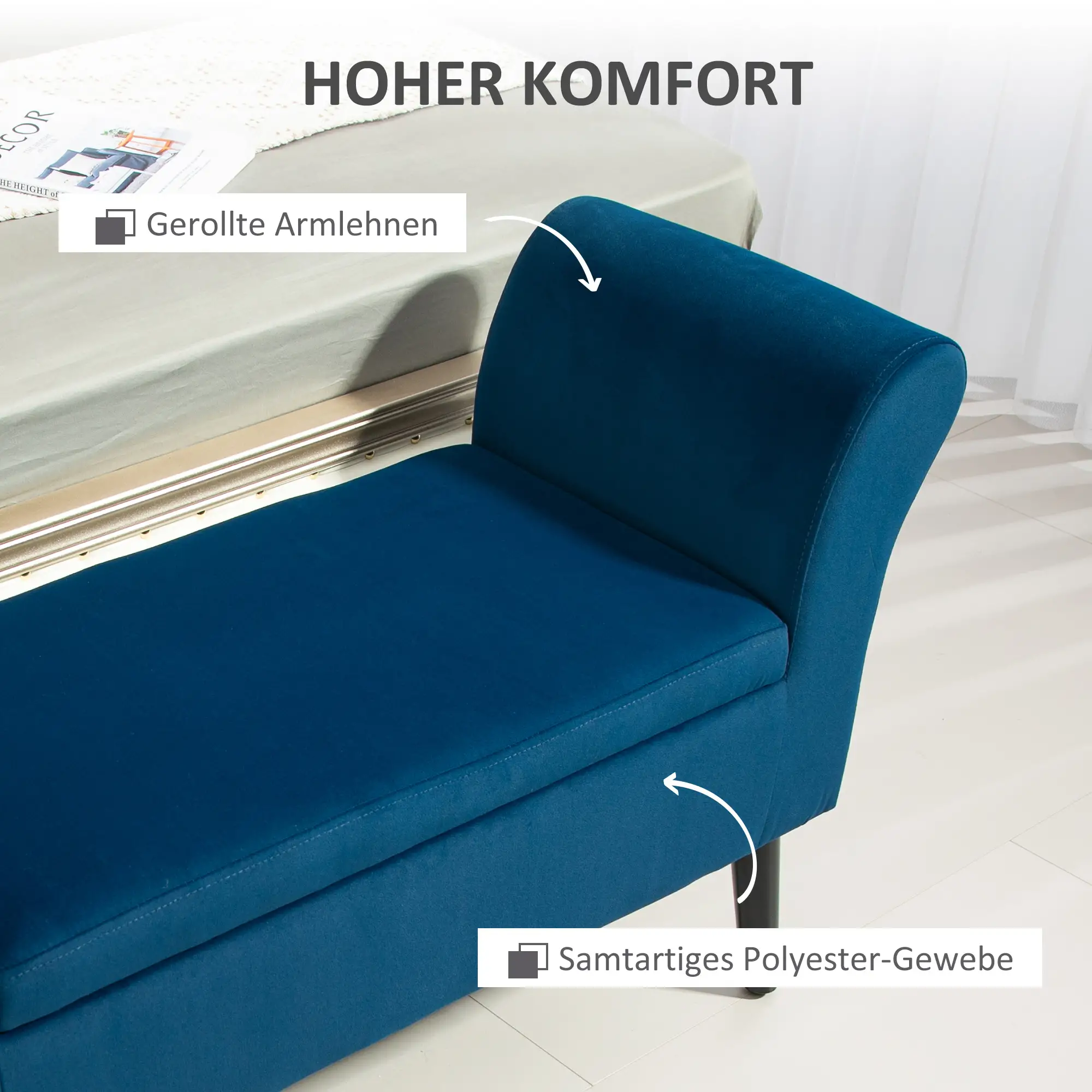 HOMCOM Sitzbank mit Stauraum & Armlehnen, Dunkelblau