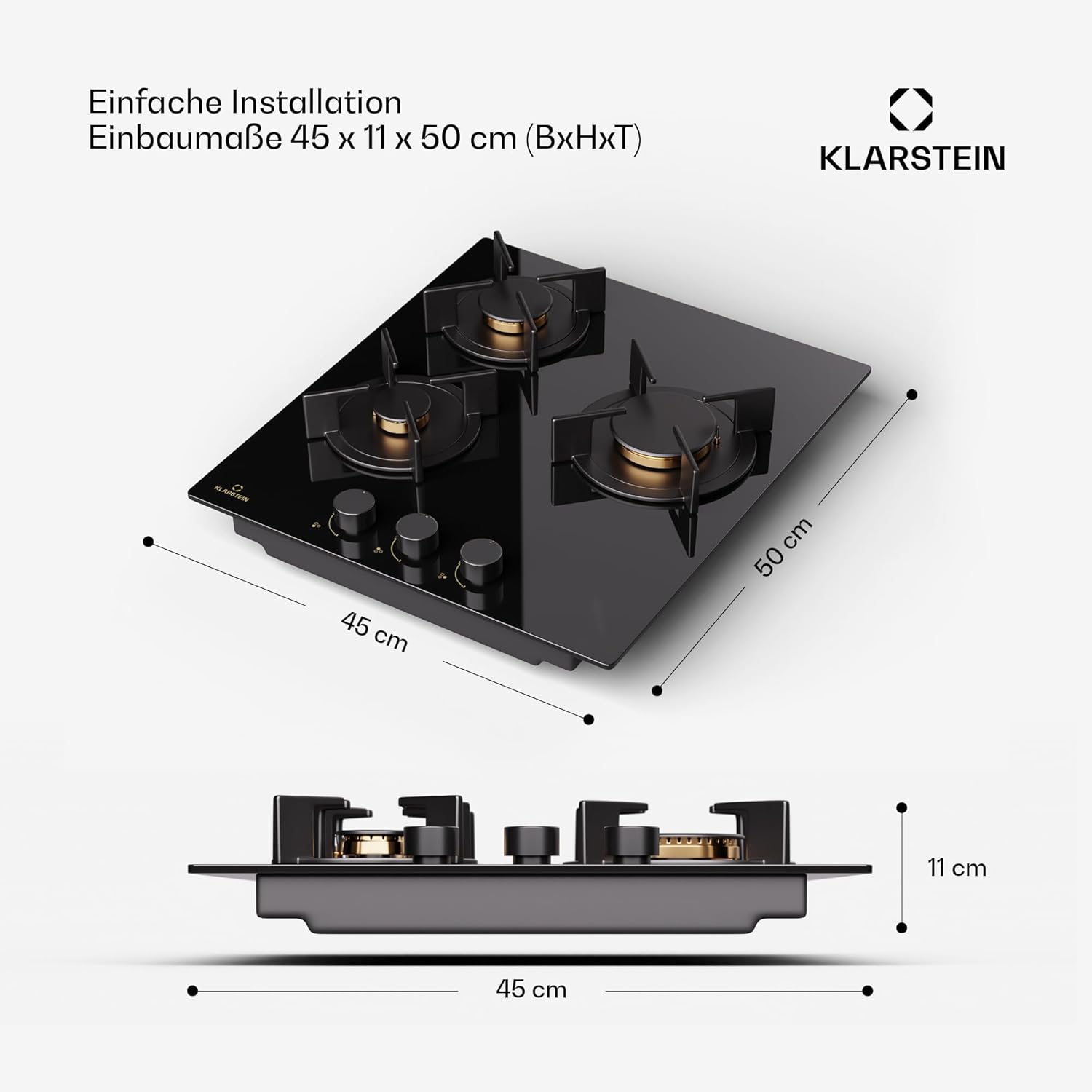Klarstein Gasherd, Gaskochfeld 4 Flammig, Einbau-Gaskocher für Zuhause & Wohnmobil, Campingkocher mit Glasplatte, Gasherd für Propan- und Erdgas, Edelstahl Gas-Herdplatte Wok Brenner 8000 Watt