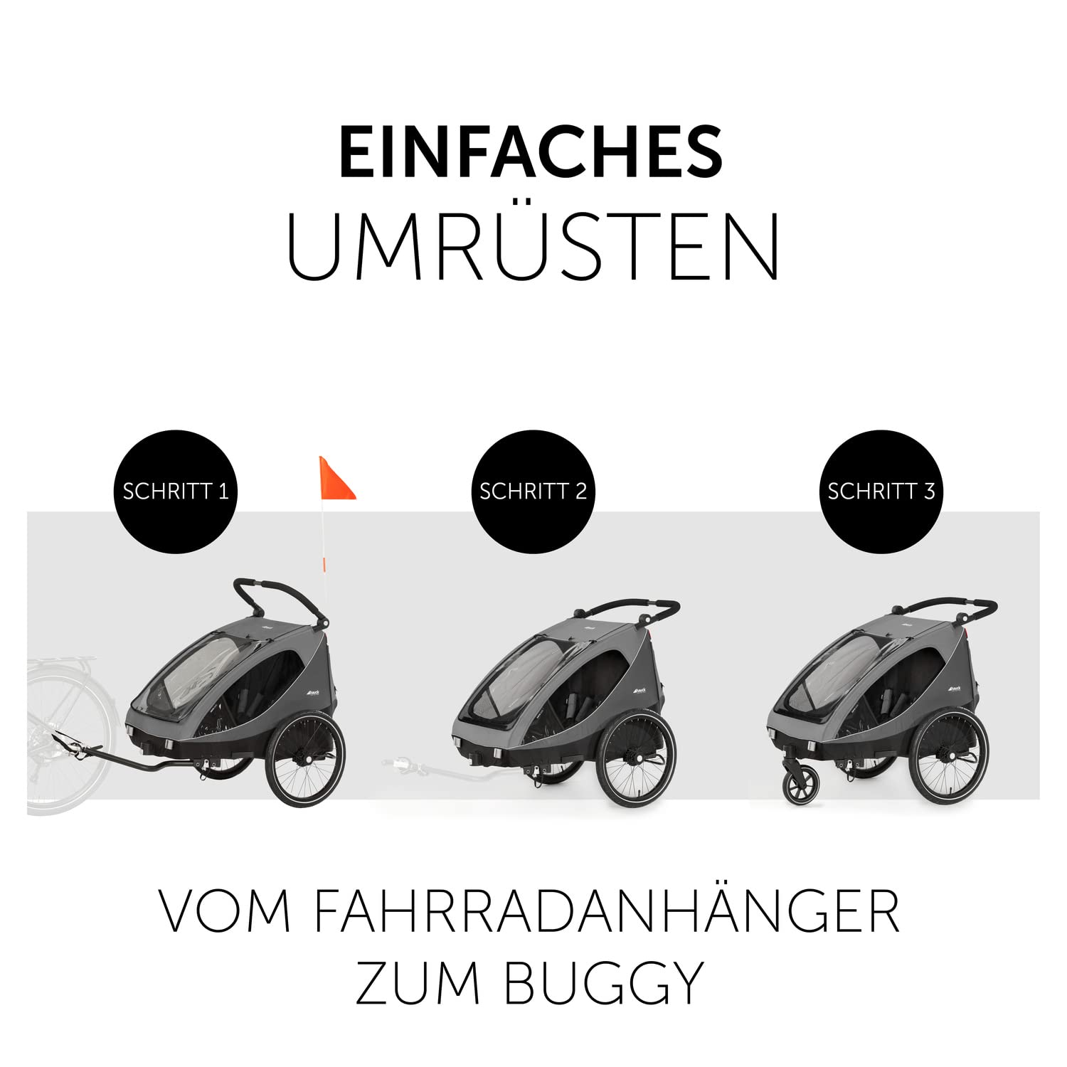 hauck Fahrradanhänger & Kinderwagen Dryk Duo Plus mit Federung, für 2 Kinder (6-48 Monate), inkl. Deichsel, Buggyrad, Fahne und LED Licht, Faltbar, Höhenverstellbar, XL Kofferaum (Dark Green)