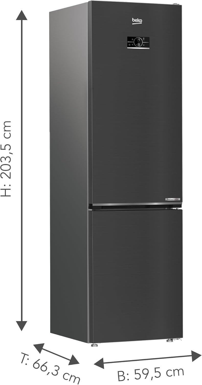 Beko RCNE366E70ZXBRN bPRO700 freistehende Kühl-/Gefrierkombination, großer Kühlschrank, 323 l Gesamtrauminhalt, HarvestFresh, NoFrost, leise, SmoothFit, 0°C-Zone, Dark Inox