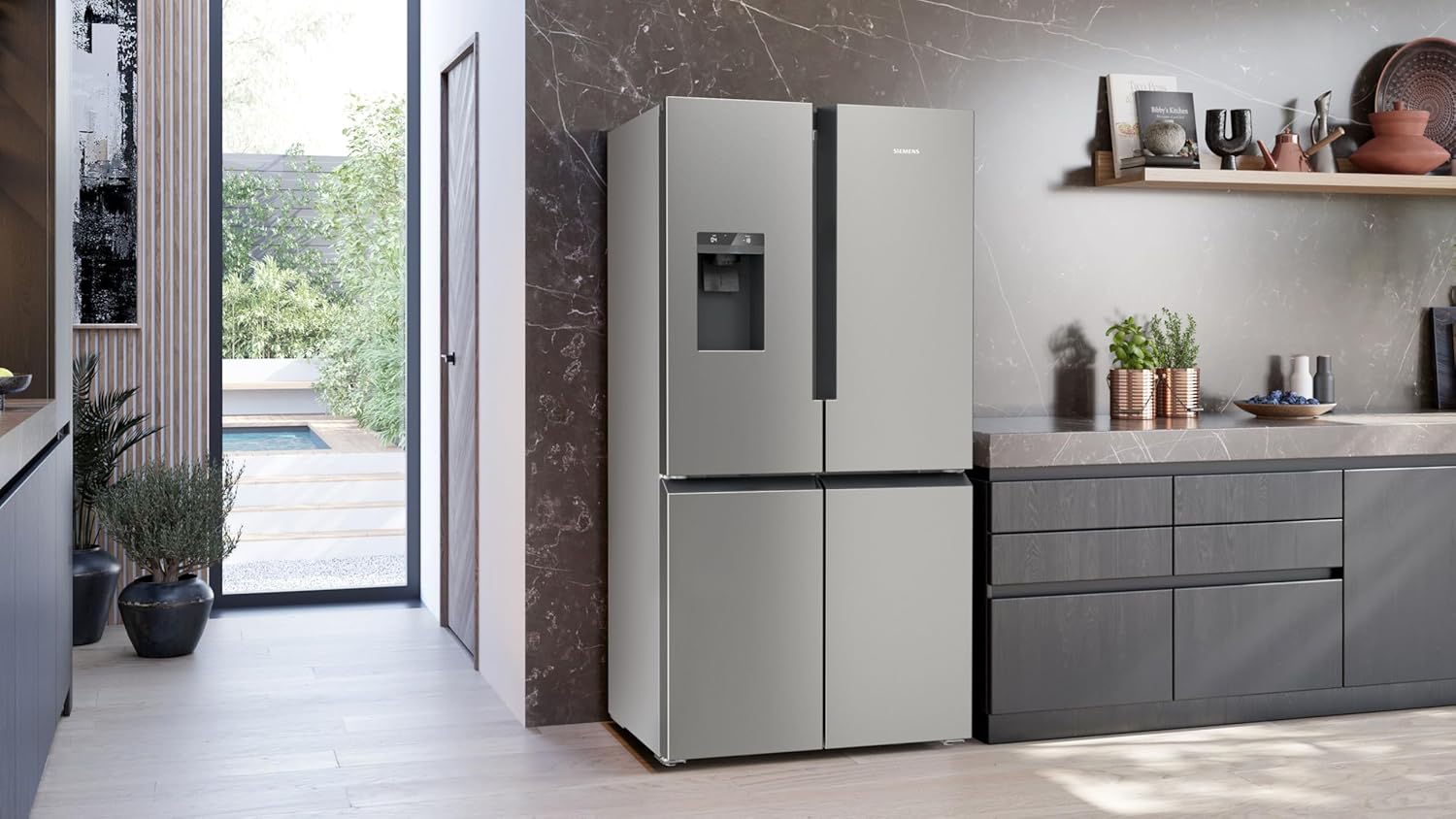 SIEMENS KF96NVPEA iQ300 Multi-Door-Kühlschrank, 183 x 91 cm, 405 L Kühlen & 200 L Gefrieren, hyperFresh längere Frische, noFrost nie wieder abtauen, superCooling schnellere Kühlung