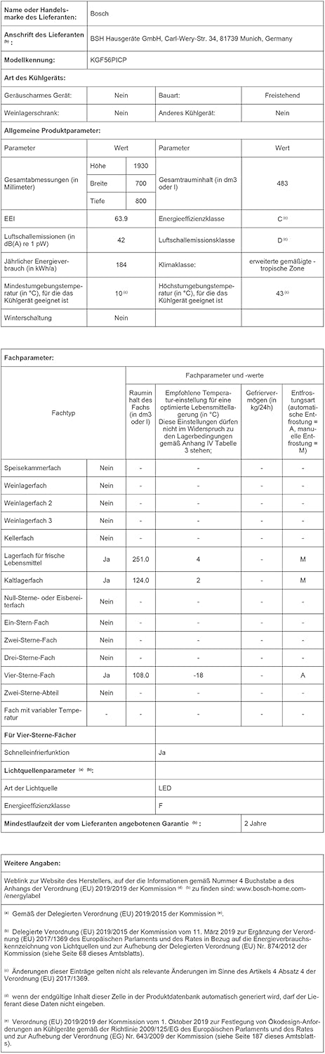 Bosch KGN36NWEA Serie 2 Kühl-Gefrier-Kombination, 186 x 60 cm, 215 L Kühlen & 87 L Gefrieren, NoFrost nie wieder abtauen, LED-Beleuchtung gleichmäßige Ausleuchtung