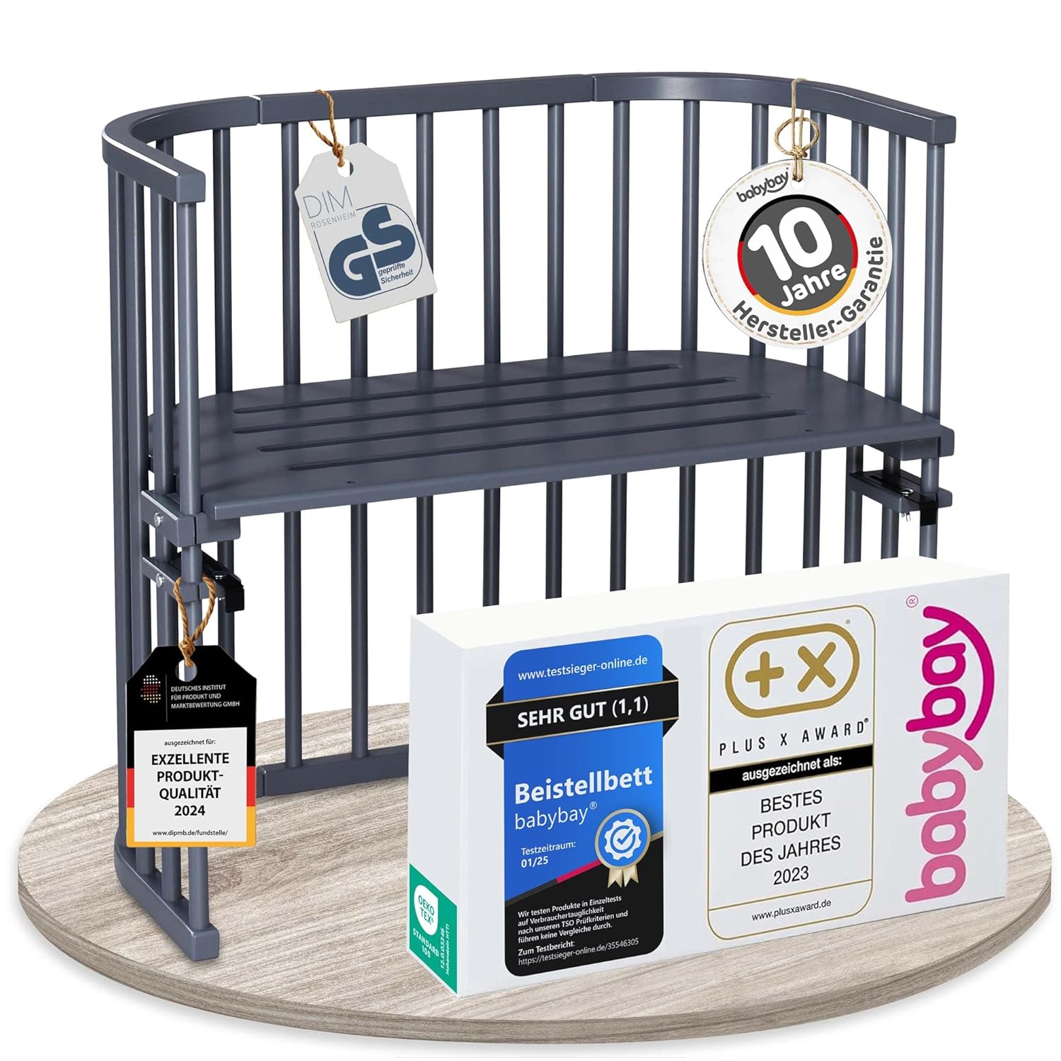 babybay Original Beistellbett aus massivem Buchenholz / kompakt & verwandelbar / Kinderbett Höhe stufenlos verstellbar & umweltfreundlich / mitwachsendes Babybett (weiß lackiert) / inkl. Matratze