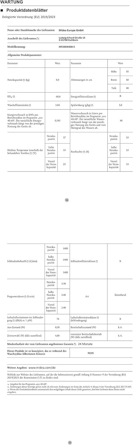 Midea MF200W90WB-14A Waschmaschine / 9KG / A/Leiser & effizienter Inverter Motor/HealthGuard-System/Steam Care/Nachlegefunktion/APP-Steuerung/AquaStop, Weiß