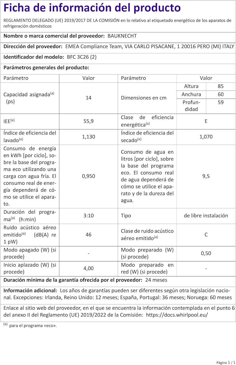 Bauknecht B2F HD624 A Freistehender Geschirrspüler/ 60 CM/ 14 Maßgedecke/Hygieneprogramm/Vollwasserschutz/Startzeitvorwahl