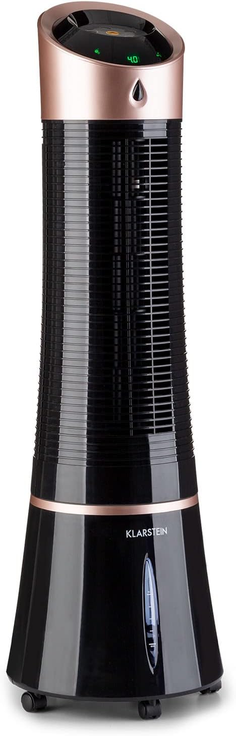 Klarstein 4-in-1: Smart Luftkühler, Ventilator, Luftbefeuchter & Ionisation I 6 L Wassertank, Oszillation, 30 W, 210 m³/h, Timer I Klimagerät ohne Abluftschlauch, Mobiles Klimagerät, Schwarz-Rosegold