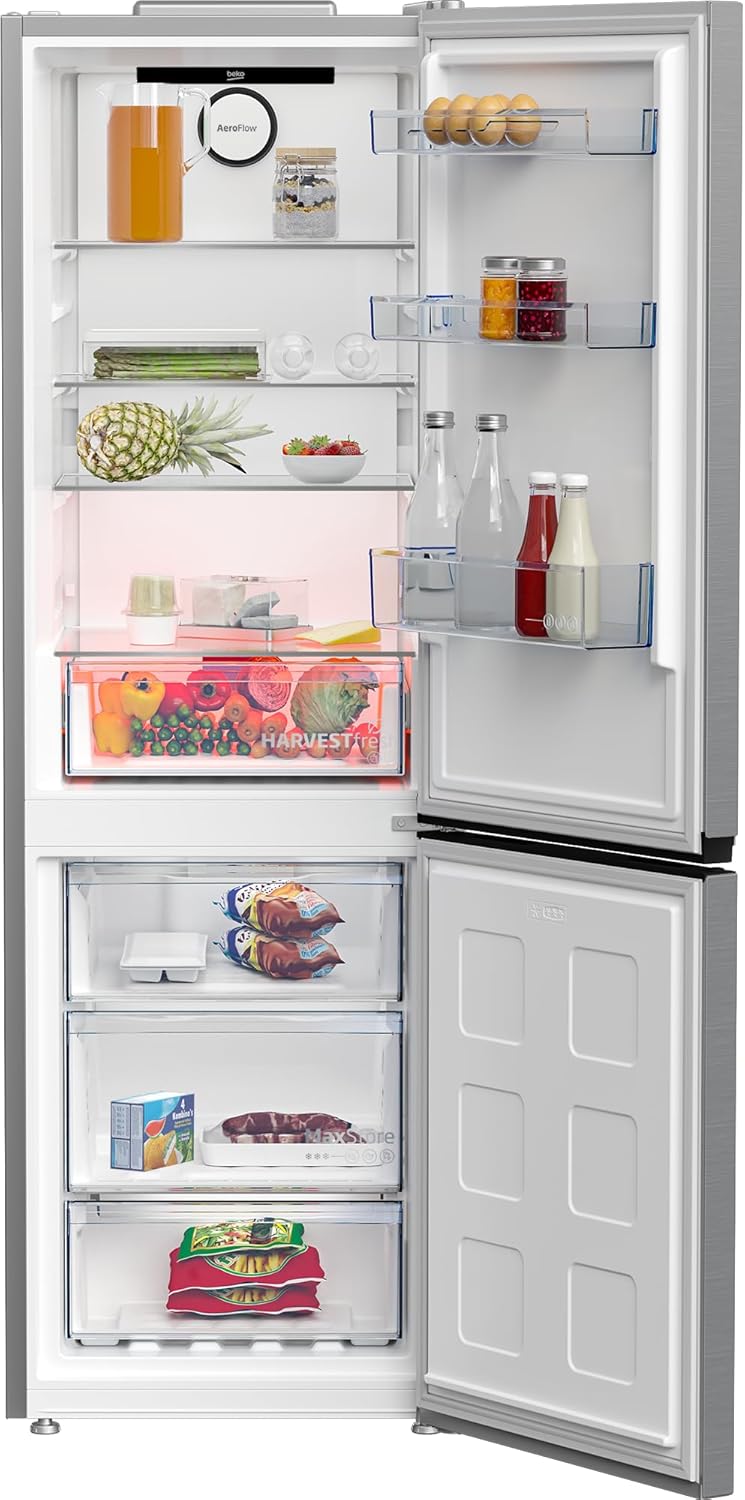 Beko RCNE366E70ZXBRN bPRO700 freistehende Kühl-/Gefrierkombination, großer Kühlschrank, 323 l Gesamtrauminhalt, HarvestFresh, NoFrost, leise, SmoothFit, 0°C-Zone, Dark Inox