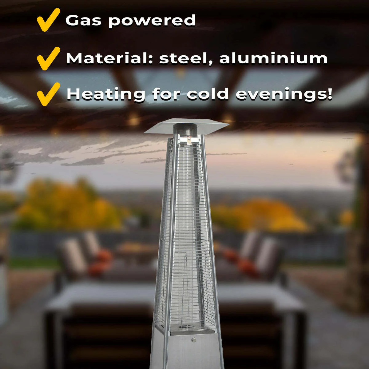 Fornorth Heizstrahler Pyramid 13kW gasbetrieben, edelstahl