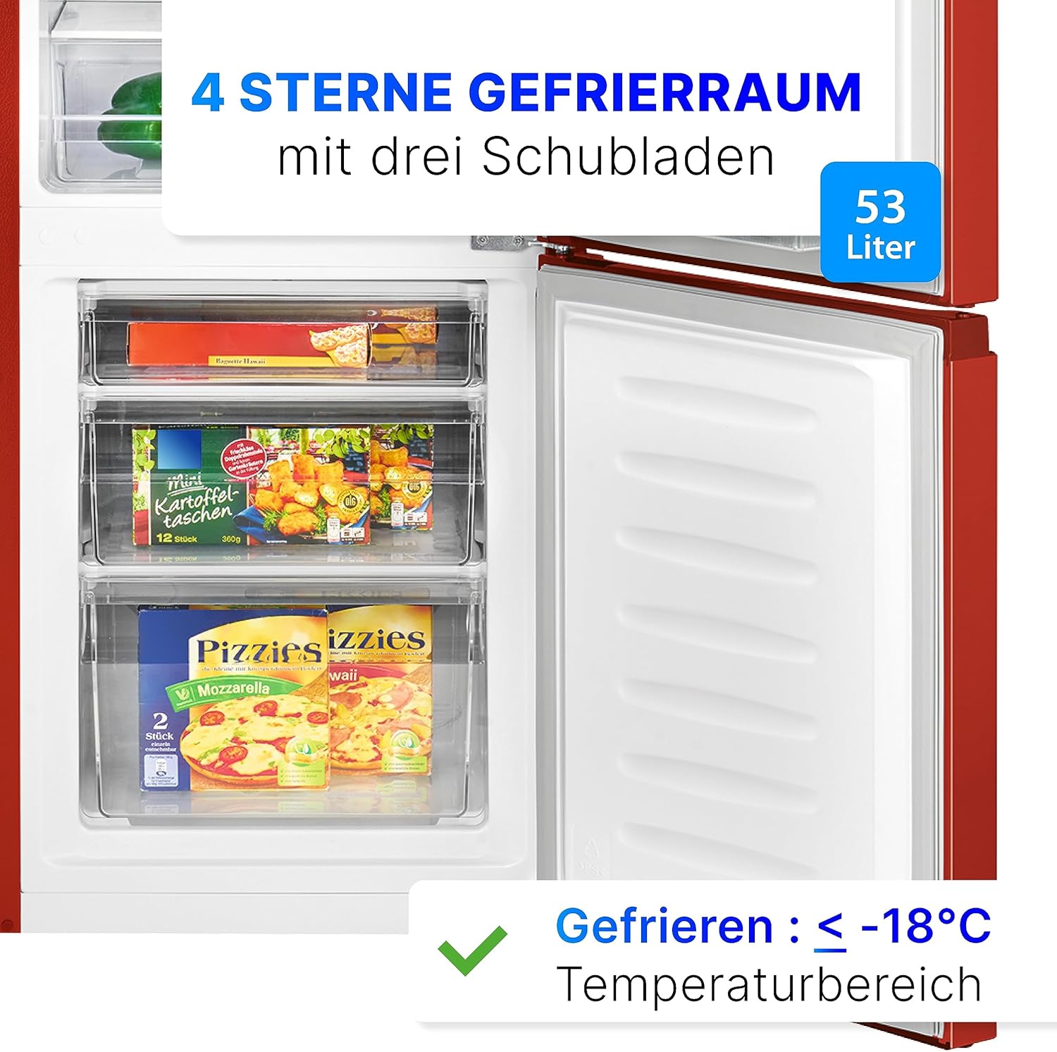 Bomann Fridge-Freezer KG 320.2, 143 cm High, Fridge-Freezer with 175 Litre Capacity, 3 Shelves and 3 Drawers, Door Stop Replaceable, Quiet Fridge-Freezer 39 dB, Black
