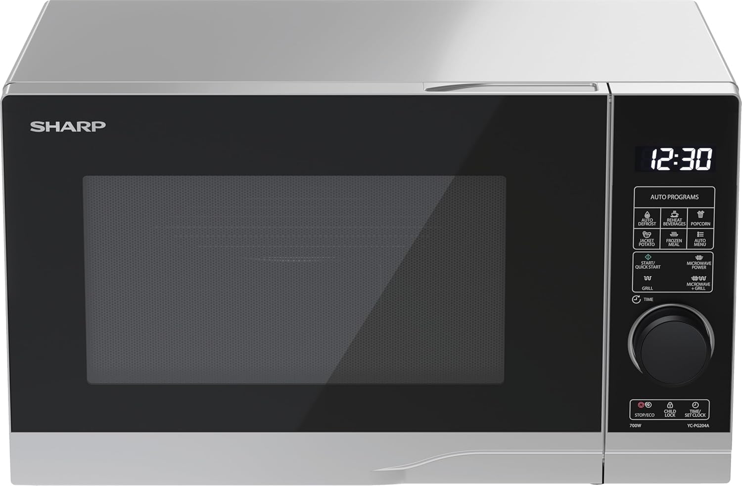 SHARP MG81ES Mikrowelle mit Grill (Mikrowelle: 900W, Grill: 1100W, 11 Leistungsstufen, Auftaufunktion, Abmessungen: 512x300x396cm, Emaille-Keramik-Garraum mit antibakteriellen Eigenschaften), silber