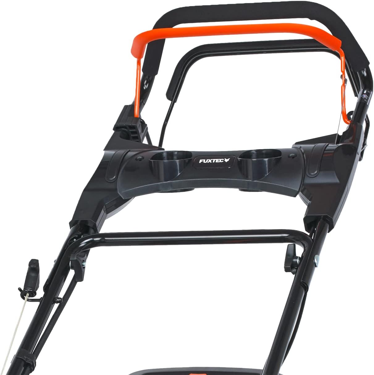 FUXTEC 4in1 Benzin Rasenmäher FX-RM5196eSPRO mit E-Start und regulierbarem Selbstantrieb, Gartenmäher inkl. Frontstoßstange, 51 cm Schnittbreite, kugelgelagerte Big Wheel Räder, 60L Grasfangkorb