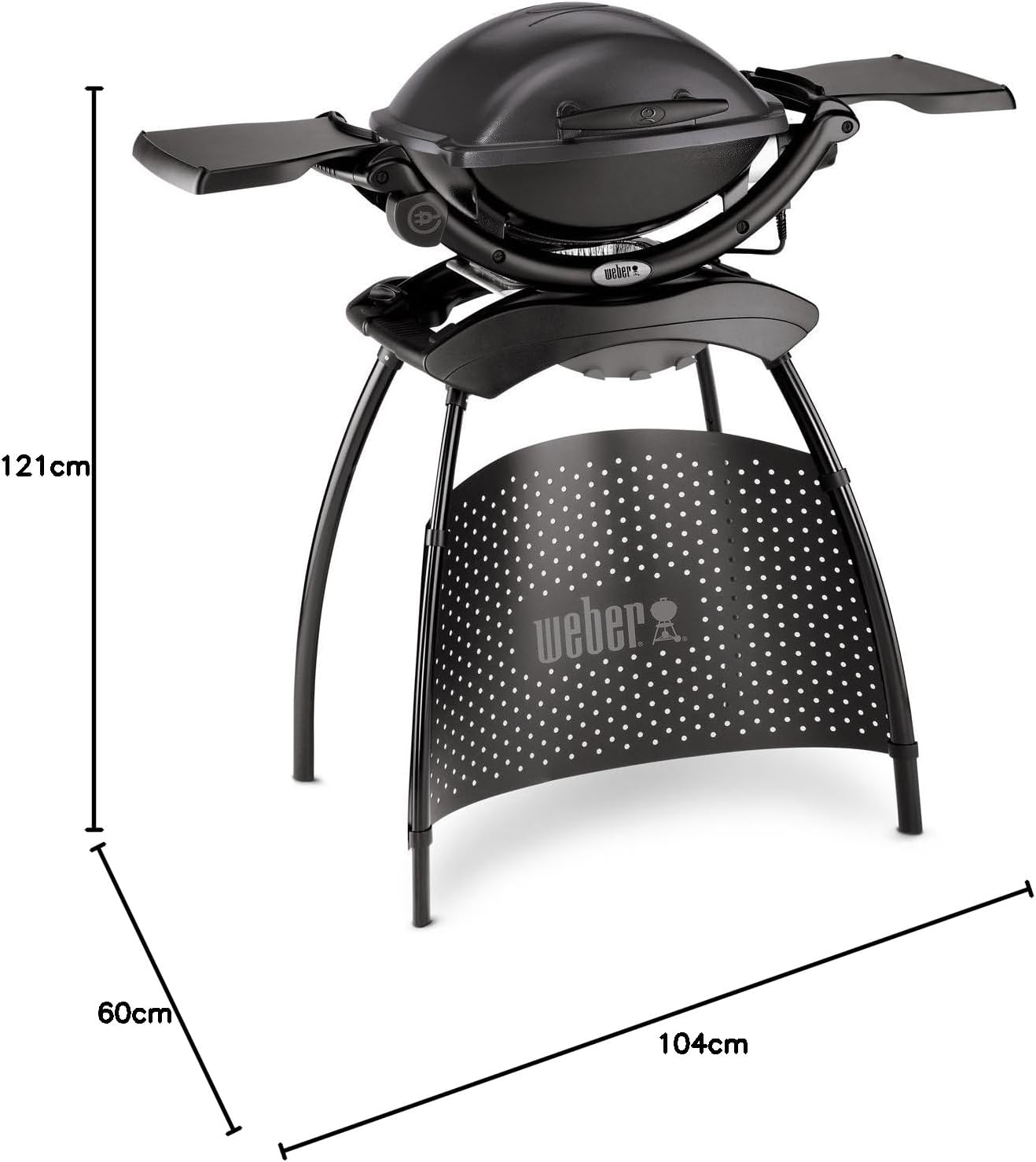 Weber Q1400 Elektrogrill mit Stand, 43 x 32cm Grillfäche, portabler BBQ Grill, 2-geteilter porzellanemaillierter Guss-Grillrost, Aluminiumguss Deckel & Gehäuse - Dark Grey (52020879)