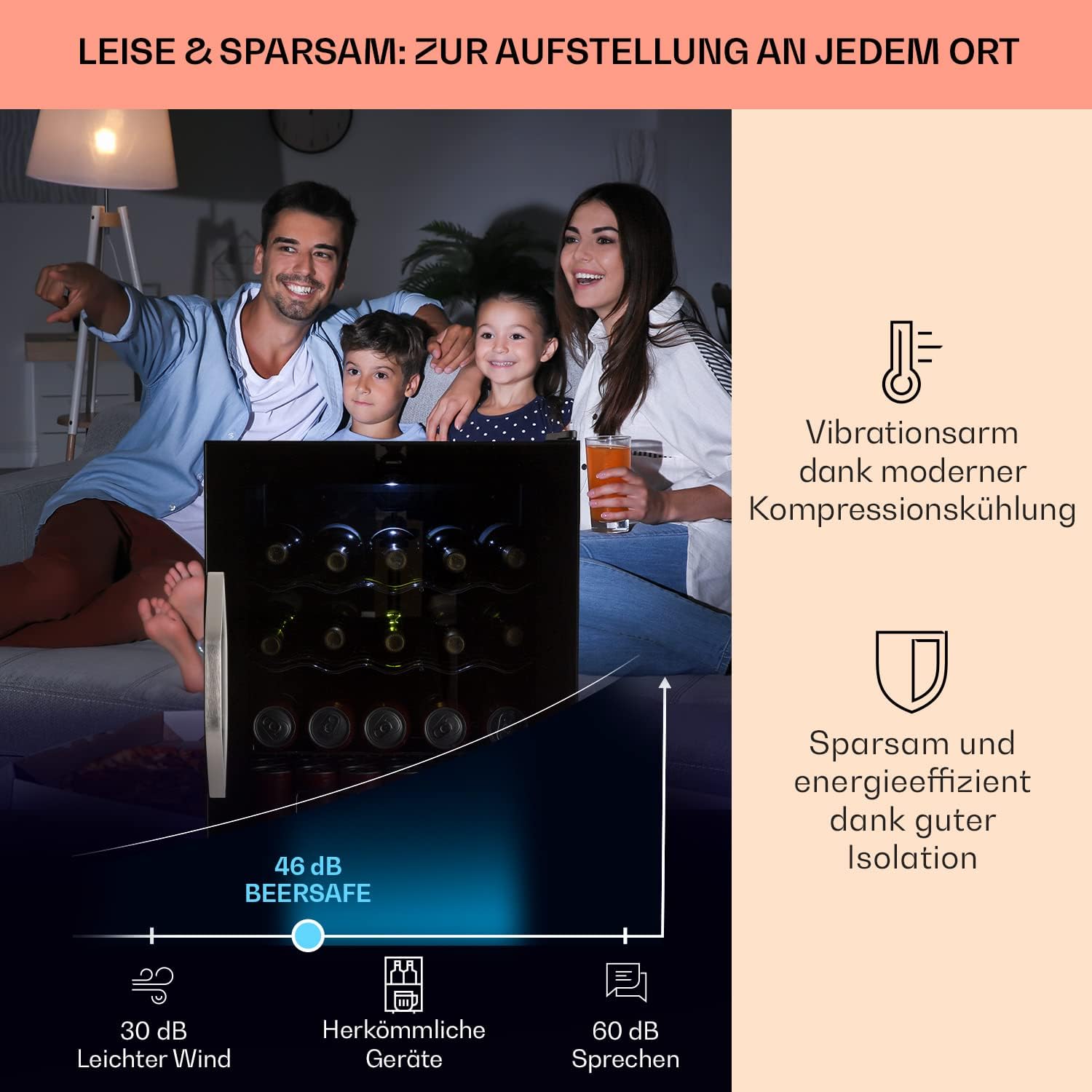 Klarstein Mini Kühlschrank mit Glastür für Zimmer, Getrnkekühlschrank mit Verstellbaren Ablagen, Kleiner 80 Liter, Indoor/Outdoor Kühlschrank Leise