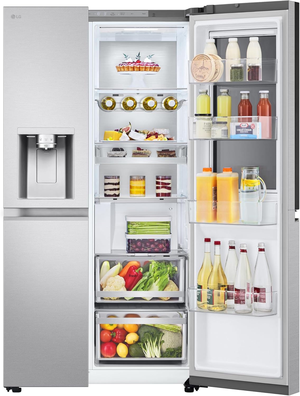 LG GSGV81PYLL Side by Side Kühlschrank, Klasse E, 635 L, Instaview, Kühlschrank mit Gefrierfach, Eis-, Crushed Ice- Wasserspender, Total NoFrost, Smart Inverter Kompressor, Wi-Fi