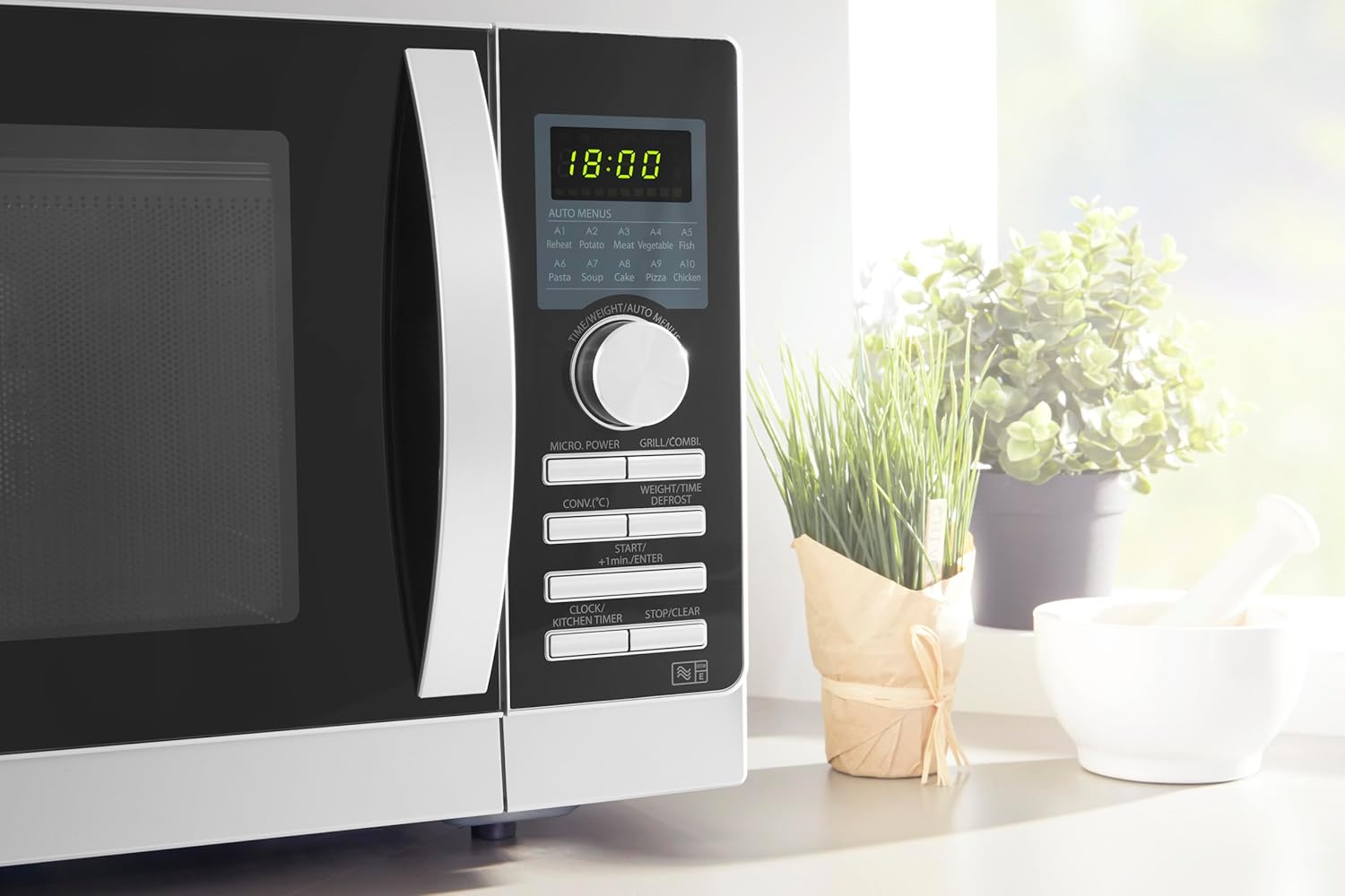 Sharp R843INW 4-in-1 Mikrowelle mit Heiluft, Grill und Konvektion/ 25 L/ 800 W/ 1000 W Infrarotgrill/ 2500 Konvection/ 10 Automatikprogramme/ Pizza-Programm/ Metalldrehteller (30 cm)/ silber