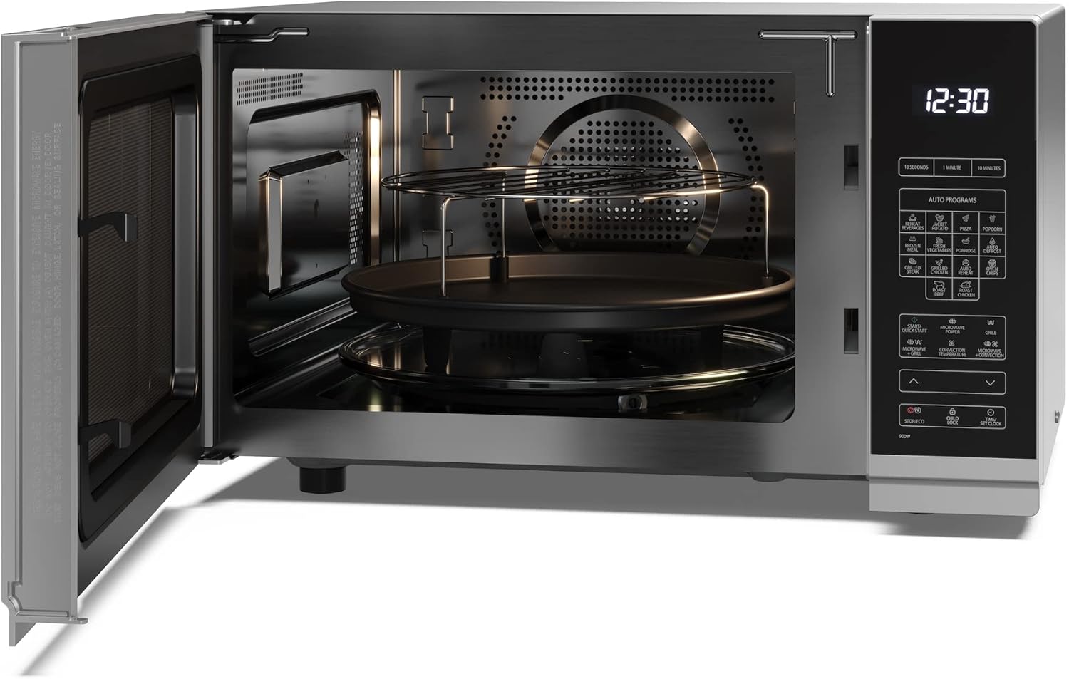 SHARP MG81ES Mikrowelle mit Grill (Mikrowelle: 900W, Grill: 1100W, 11 Leistungsstufen, Auftaufunktion, Abmessungen: 512x300x396cm, Emaille-Keramik-Garraum mit antibakteriellen Eigenschaften), silber