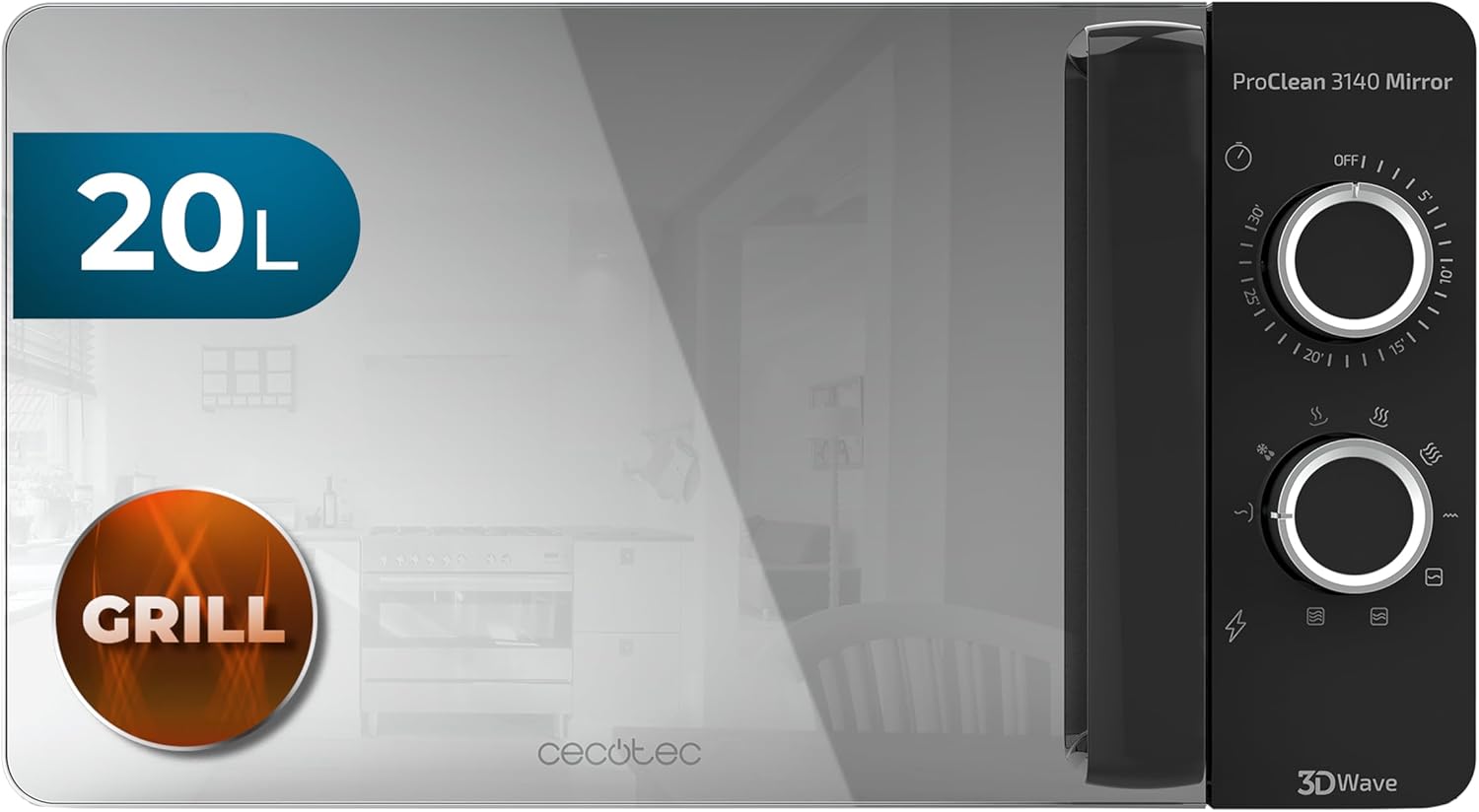 Cecotec Mikrowelle mit ProClean 8110 Grill. 28l Kapazität, Ready2Clean Beschichtung, 1000 W Leistung, 1000 W Grill, 5 Betriebsebenen, 8 Programme, 60 min Timer, LED-Anzeige