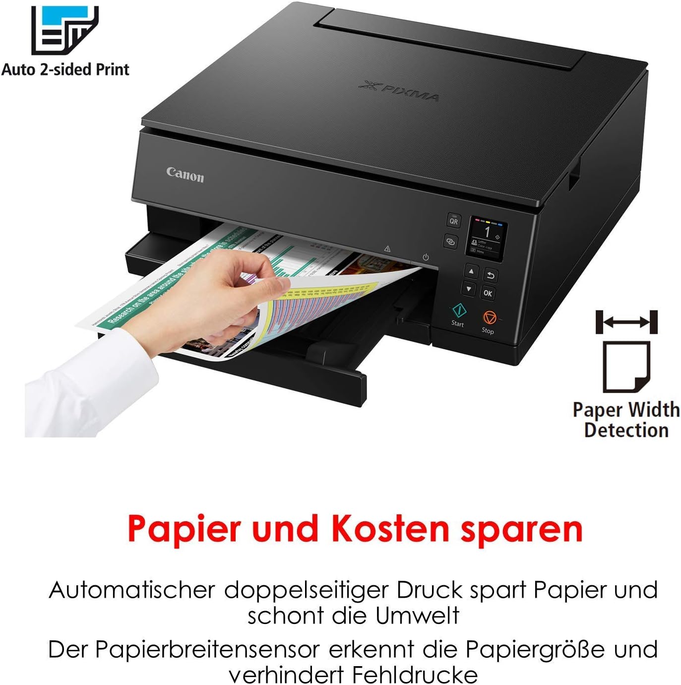 Canon PIXMA TS6350a Drucker Farbtintenstrahl Multifunktionsgerät DIN A4 (Fotodrucker, Scanner, Kopierer, OLED, 4.800x1.200 dpi, USB, WLAN, 5 separate Tinten, Duplexdruck, 2 Papierzuführungen), schwarz
