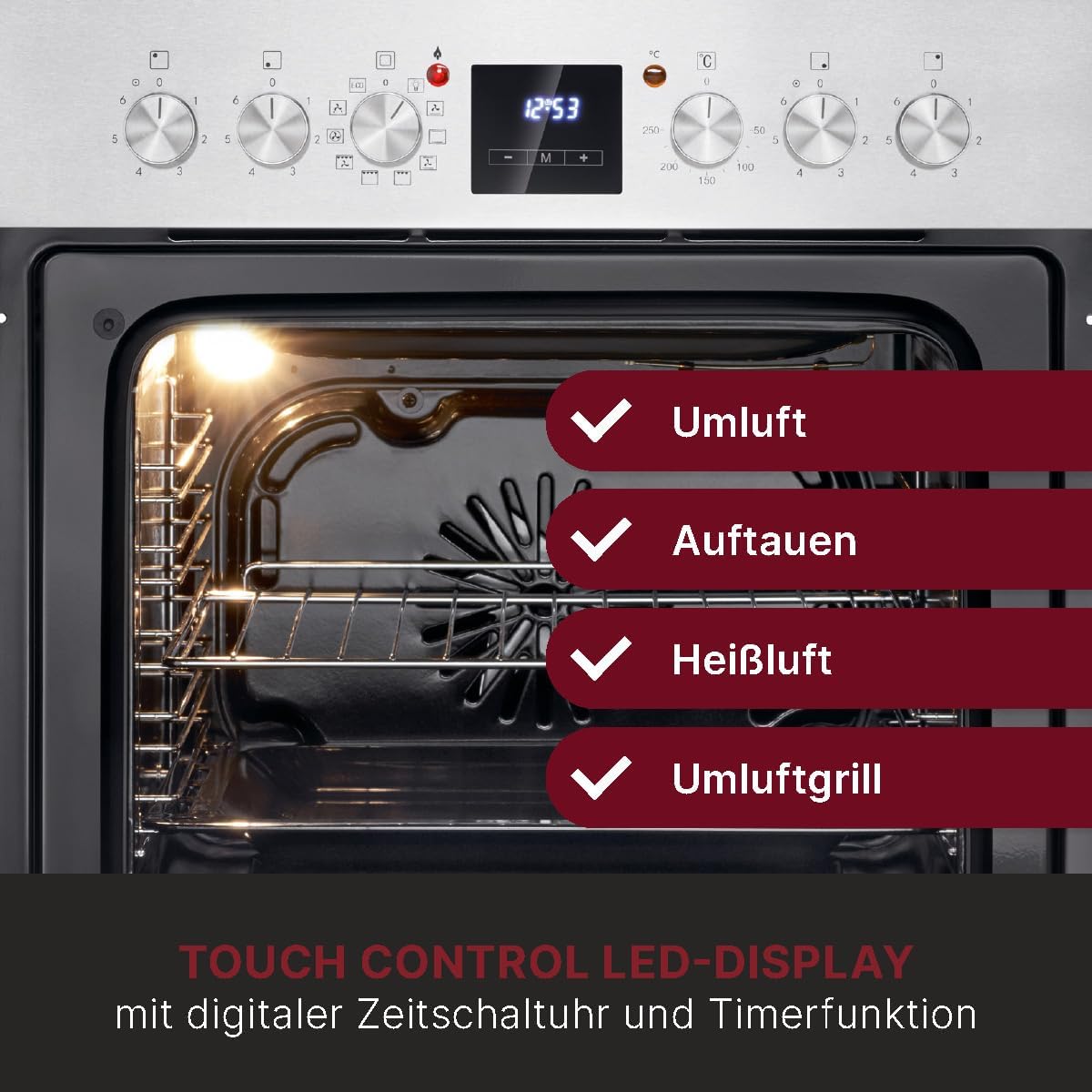 Bomann Elektroherd-Set | Einbauherd mit Ceranfeld | Kochfeld mit 4 Kochzonen | Einbaubackofen mit 56l Nutzinhalt | 9 Backofen Funktionen | Glaskeramik-Kochfeld mit Bräterzone | EHBC 7936 IX