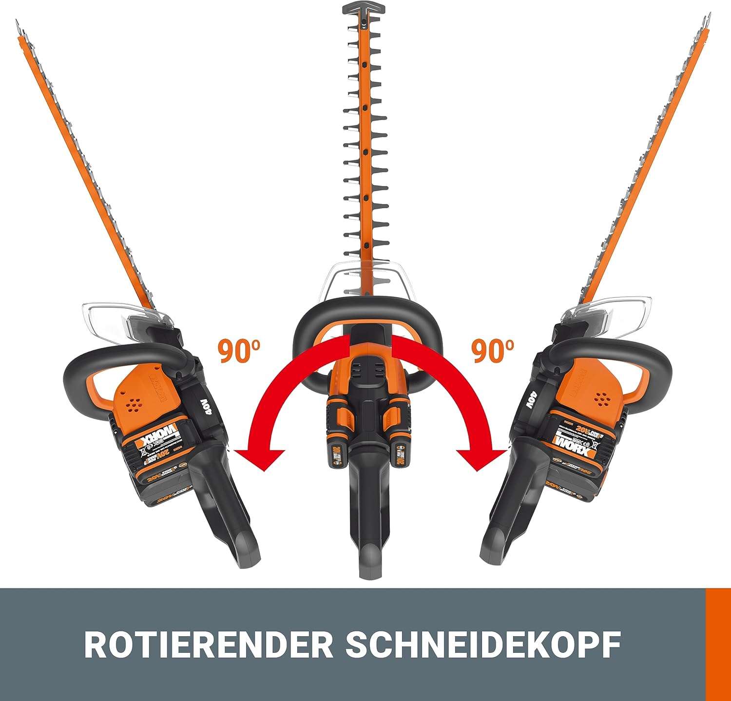 WORX WG286E.9 Nitro Profi Akku Heckenschere 40V – präziser Schnitt auch bei schwierigen Winkeln – leistungsstarker bürstenloser Motor – 58cm Schnittlänge – 27mm Zahnabstand – ohne Akku & Ladegerät