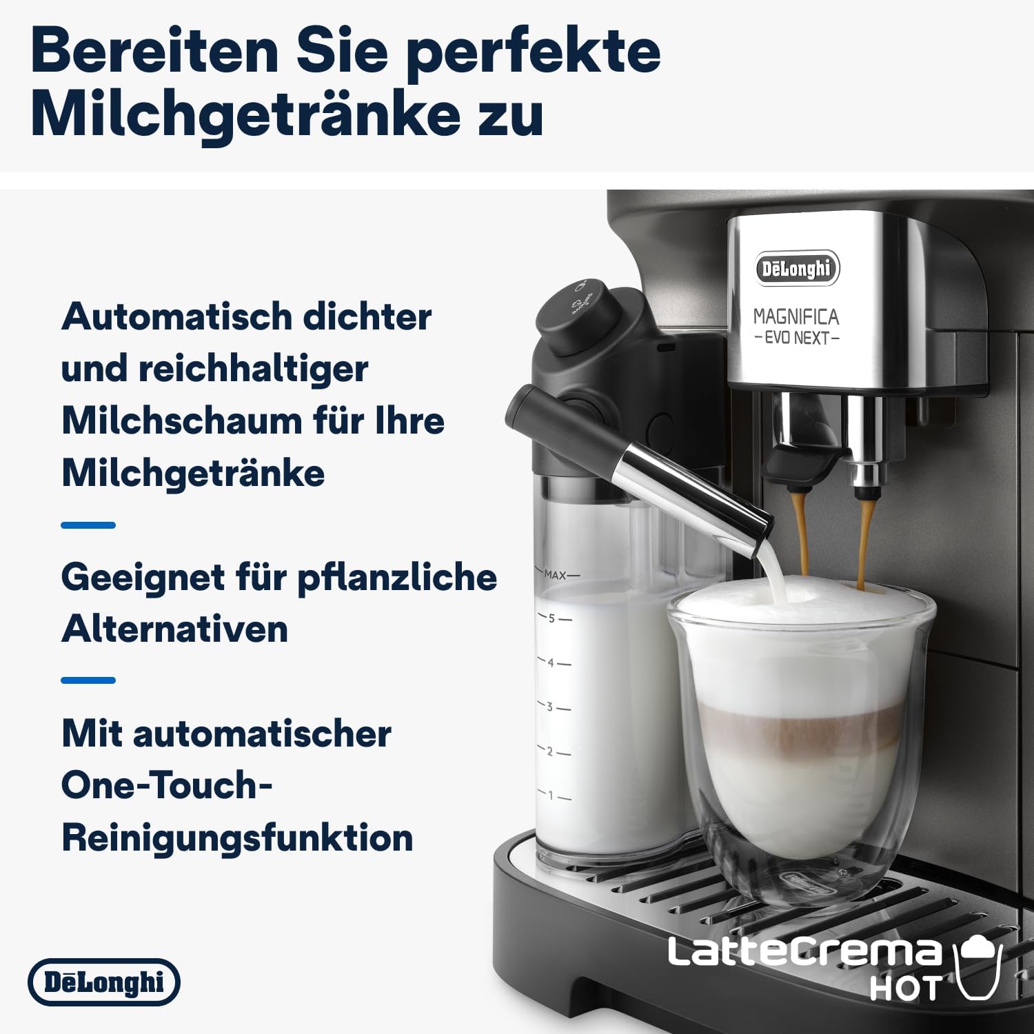 De'Longhi Magnifica Evo ECAM 292.81.B Kaffeevollautomat mit LatteCrema Milchsystem, 7 Direktwahltasten für Cappuccino, Espresso und weitere Kaffeespezialitäten, 2-Tassen-Funktion, Schwarz