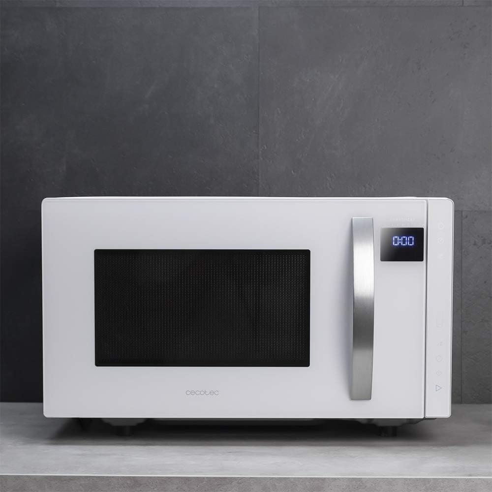 Cecotec Touch-Mikrowelle ohne Teller GrandHeat 2500 Flatbed Touch White. 800 W, 25 Liter Fassungsvermögen, 8 vorkonfigurierte Funktionen, Timer